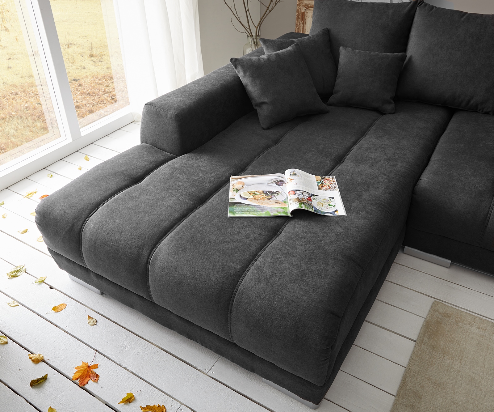 Ecksofa Josea 300x220 cm Mikrofaser Schwarz Recamiere links 4 Ecksofa Josea 300x220 cm Mikrofaser Schwarz Recamiere links 4
