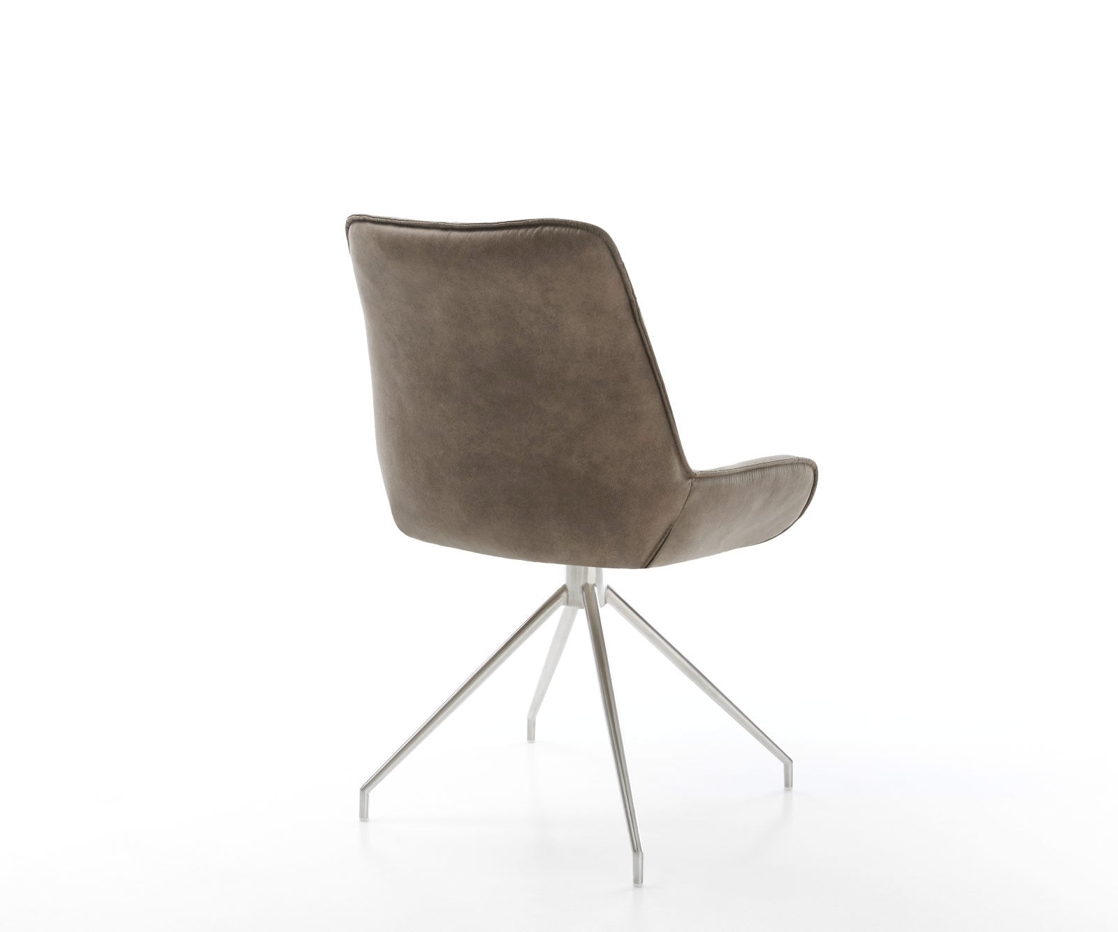 Chaise-de-salle-à-manger Taimi-Flex microvelours taupe vintage pied croisé conique acier inoxydable brossé 5 Chaise-de-salle-à-manger Taimi-Flex microvelours taupe vintage pied croisé conique acier inoxydable brossé 5