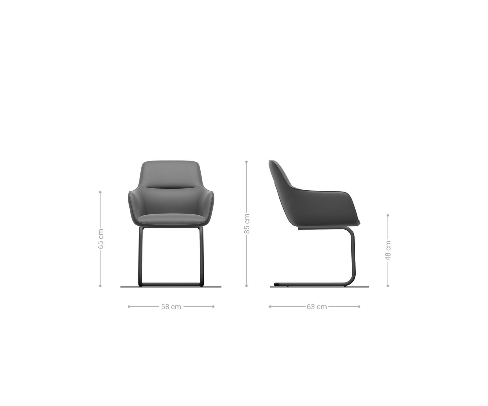 Cantilever Pejo-Flex velours gris pied cantilever rond acier inoxydable brossé ressorts ensachés 6