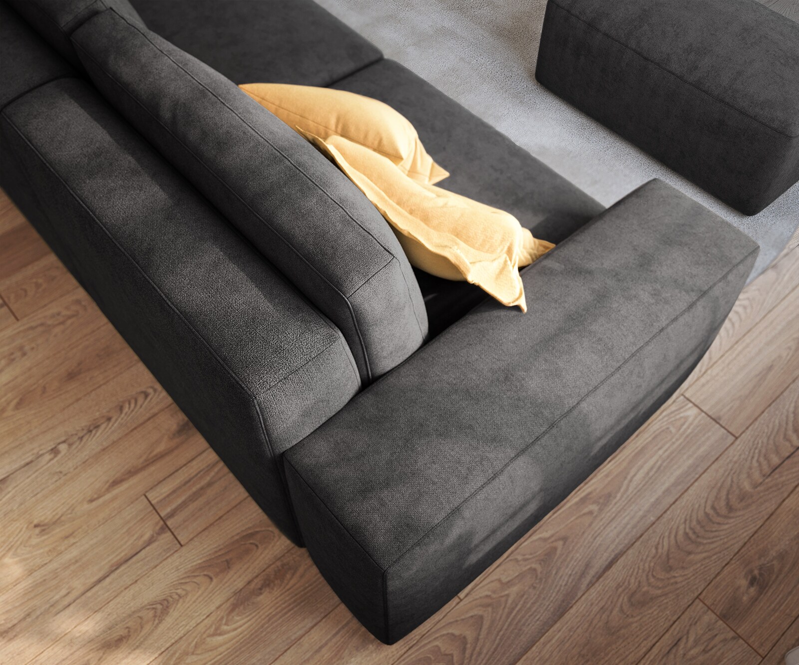 Big-Sofa Lanzo 230x95 cm Mikrofaser Schwarz mit Hocker 4