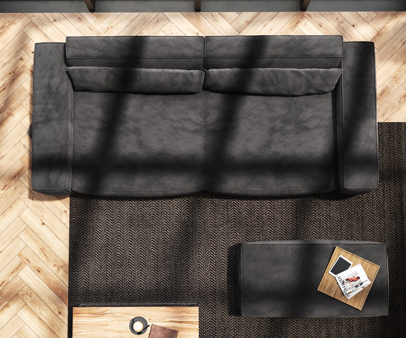 Big-Sofa Sirpio XL 270x130 cm Mikrofaser Schwarz mit Hocker 8