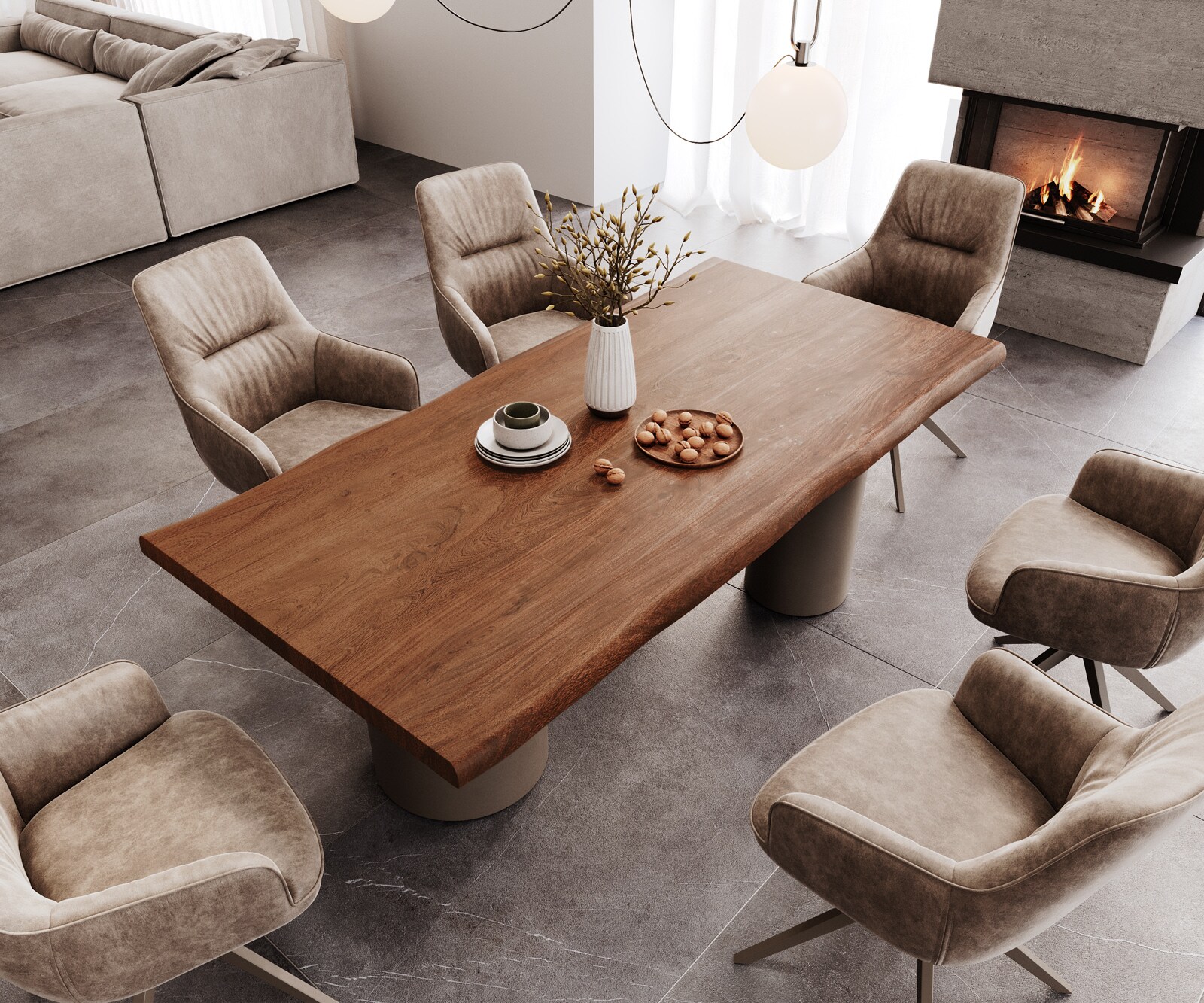 Table à manger Edge 200x100 XL Acacia Marron Troa Métal finition à effet Titane Live-Edge 4