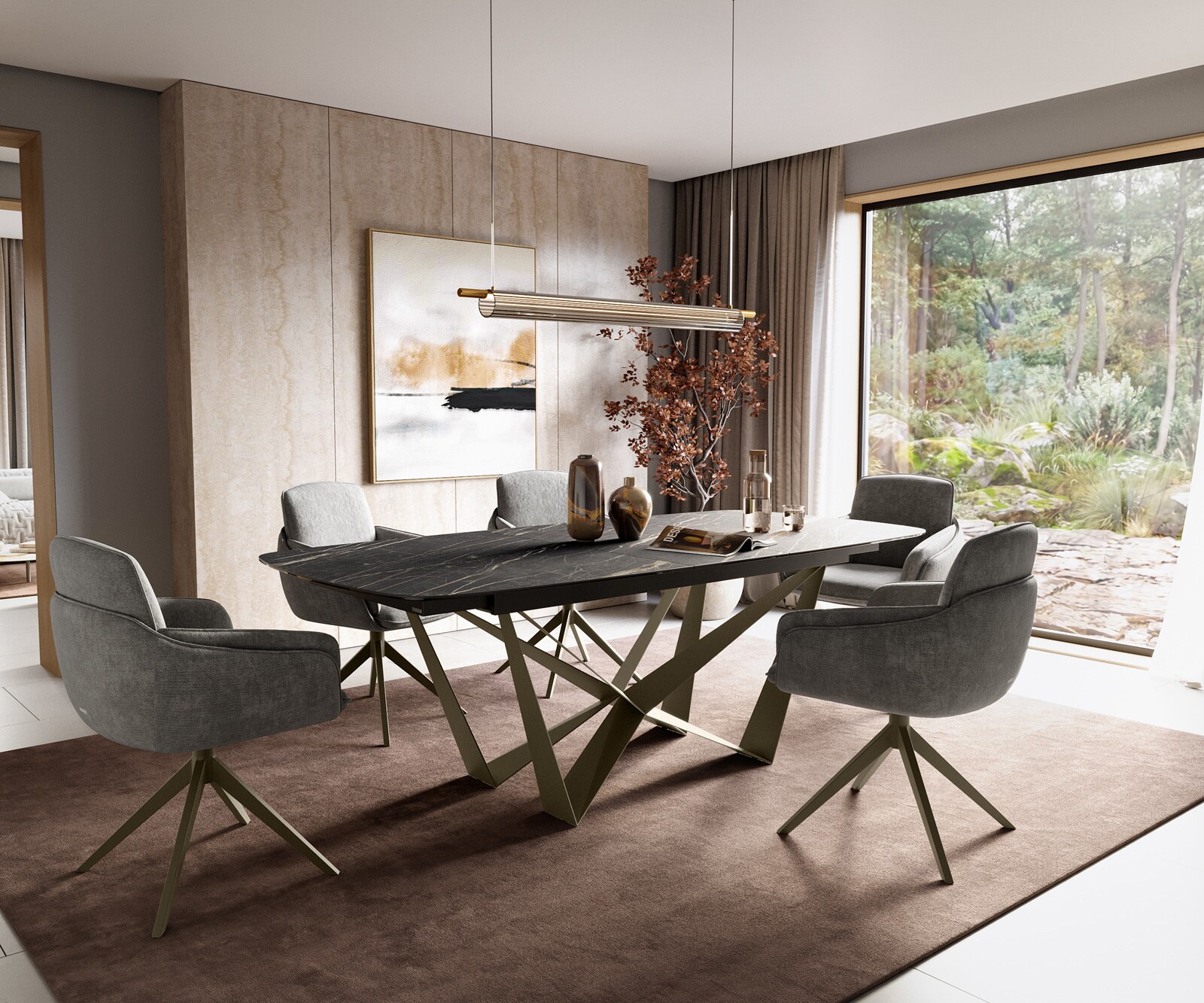 Esstisch Edge Boot 180-220x100 cm Laminam® Keramik Noir Desir Braun Spider Metall Effektfinish Titan ausziehbar 5