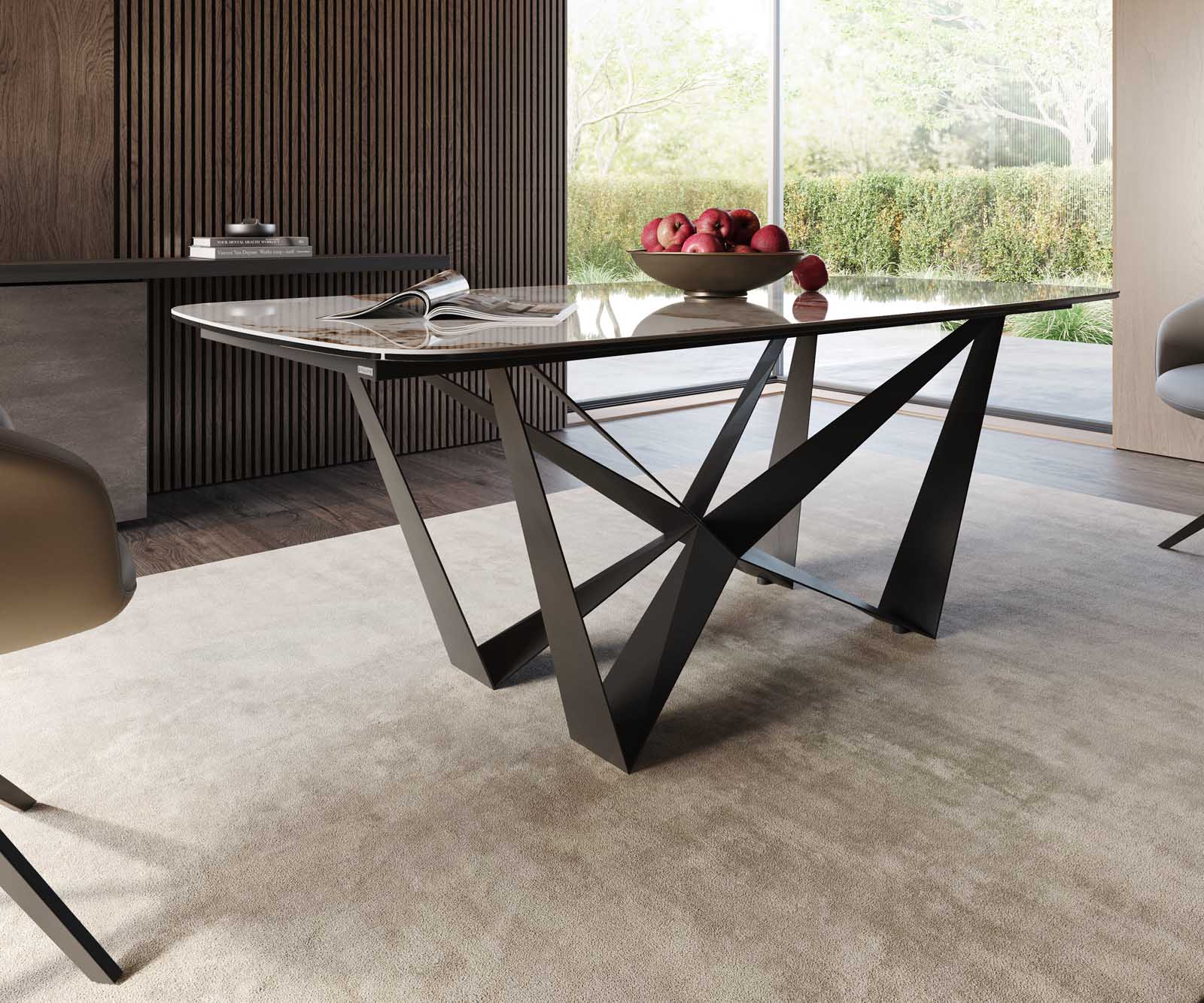 Esstisch Edge Boot 200x100 Keramik Minas Melange Weiß-Beige Spider Flachstahl Schwarz 5 Esstisch Edge Boot 200x100 Keramik Minas Melange Weiß-Beige Spider Flachstahl Schwarz 5