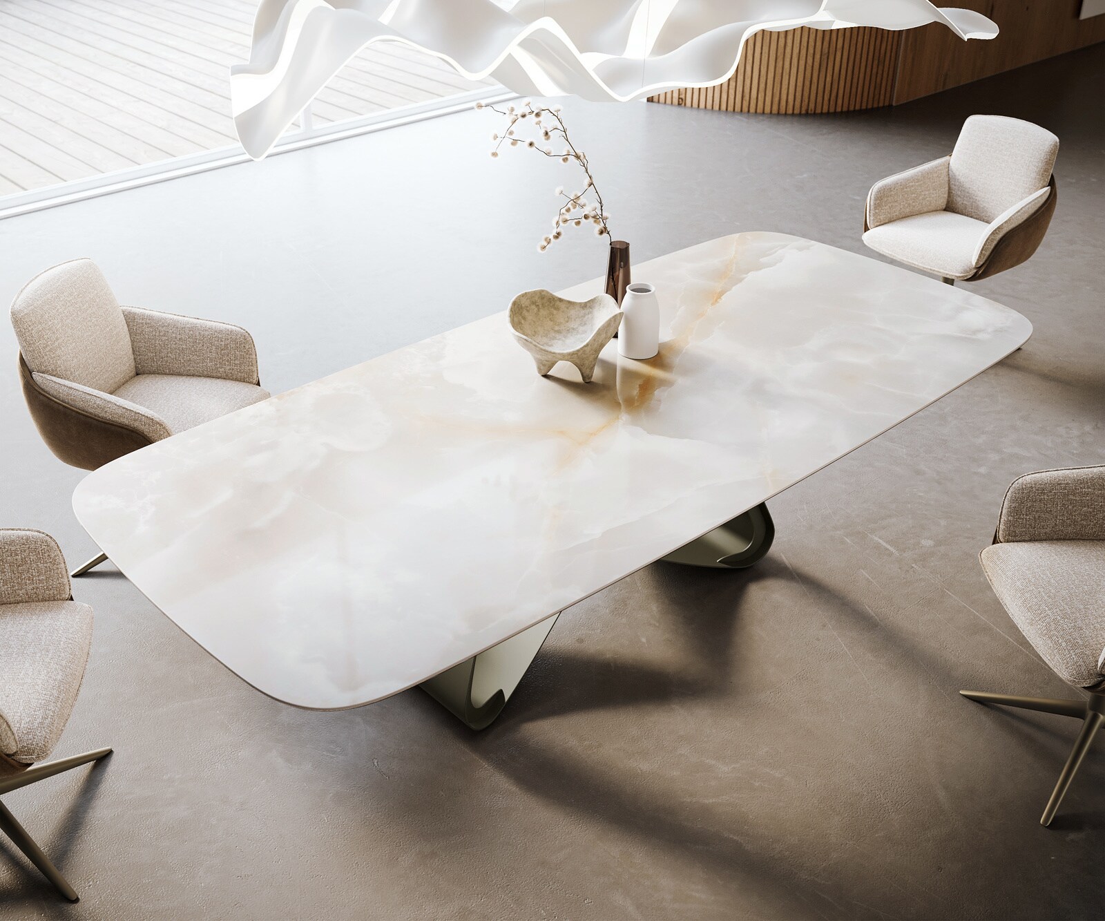 Esstisch Edge Boot 270x120 cm Keramik Iris FMG Onice Grigio W-Gestell Metall Effektfinish Titan 3