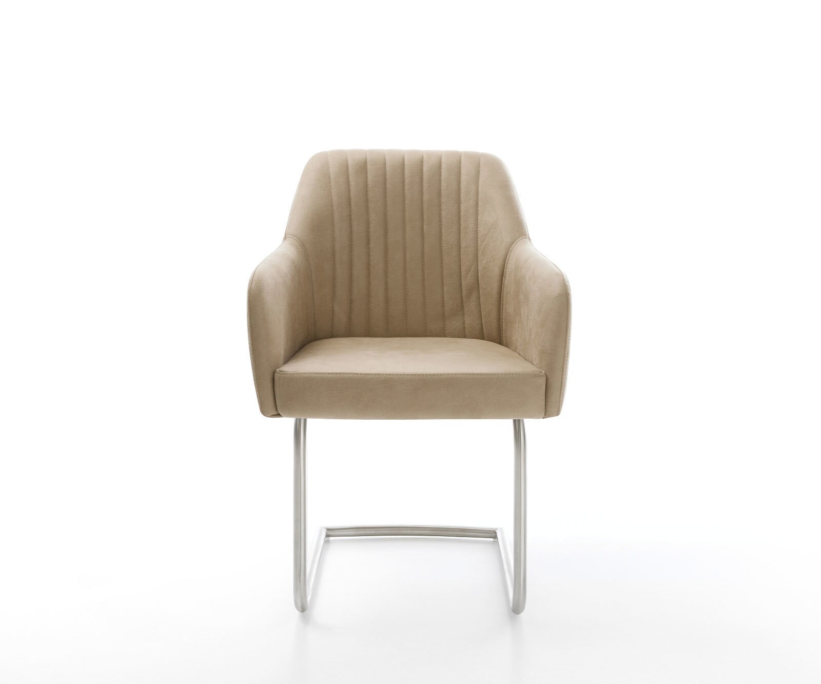 Cantilever Greg-Flex microvelours beige vintage pied cantilever rond acier inoxydable brossé ressorts ensachés 2