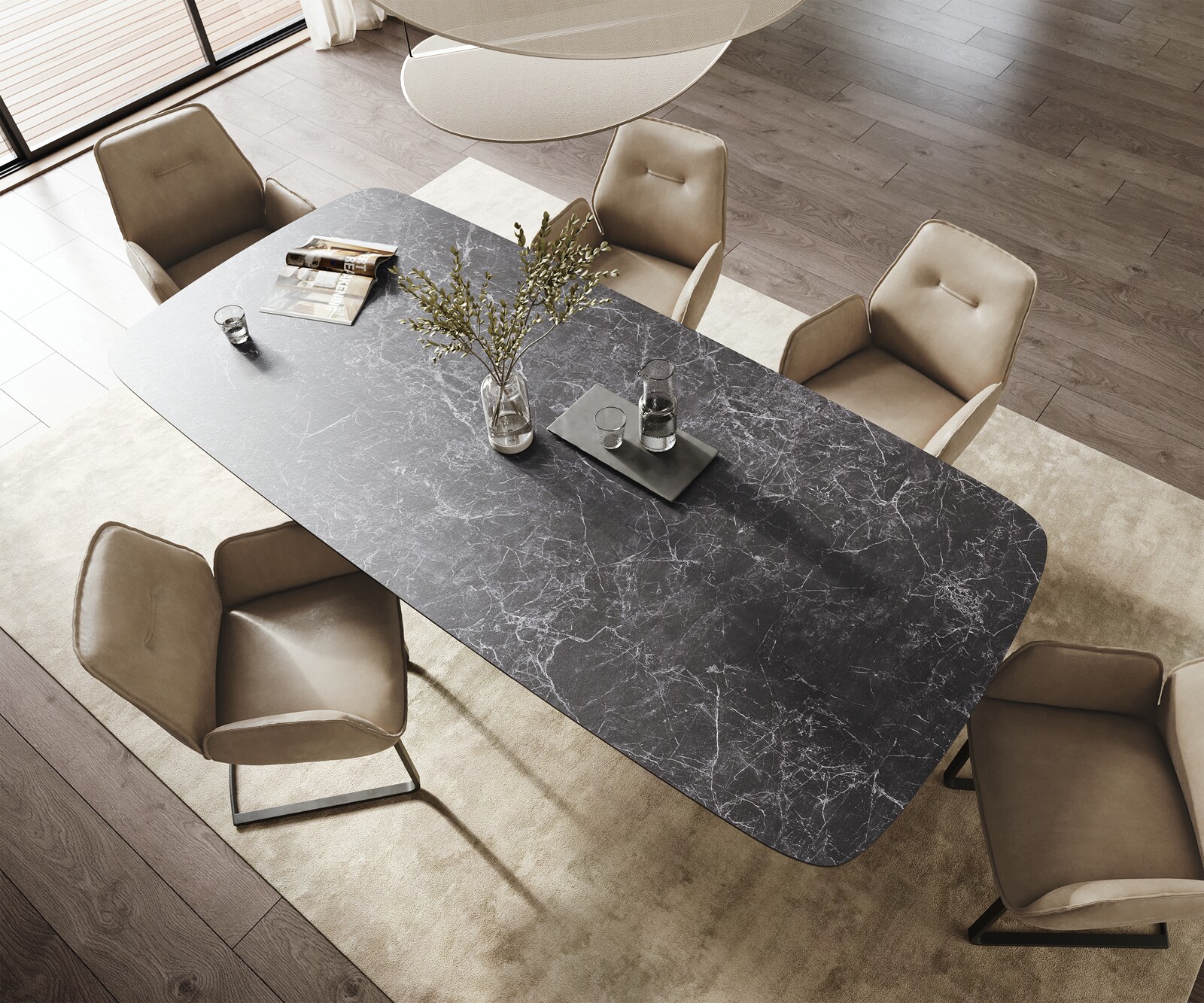 Esstisch Edge Boot 260x120 cm Keramik Laminam® Nero Greco Anthrazit Pilier Metall Schwarz 3