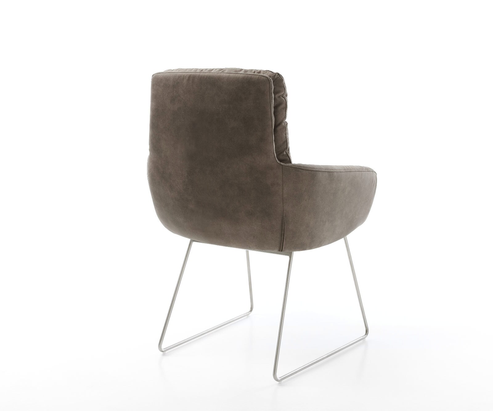 Esszimmerstuhl Abelia-Flex mit Armlehnen Mikrofaser Taupe Vintage Kufengestell Edelstahl 4