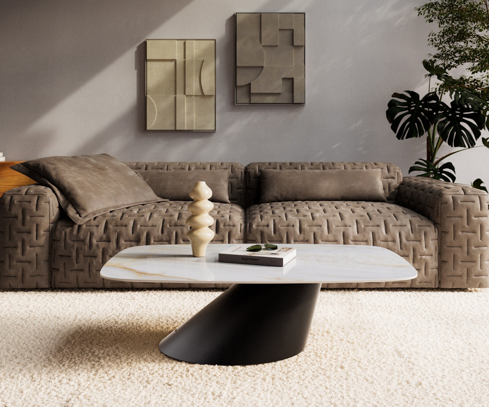 Couchtisch Edge Boot 120x70 cm Keramik Onyx Pearl Conis Metall Schwarz 1
