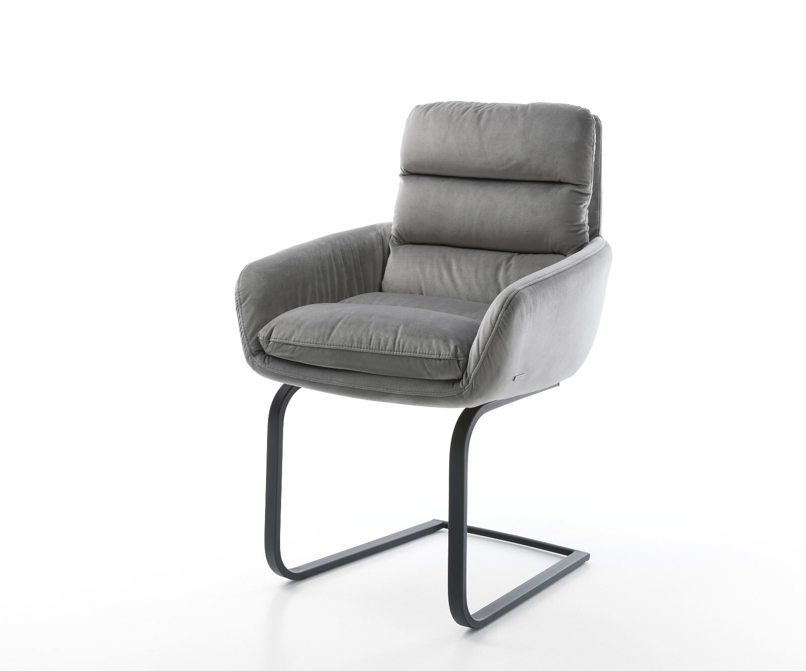 Schwingstuhl Abelia-Flex mit Armlehnen Samt Grau Freischwinger flach Schwarz