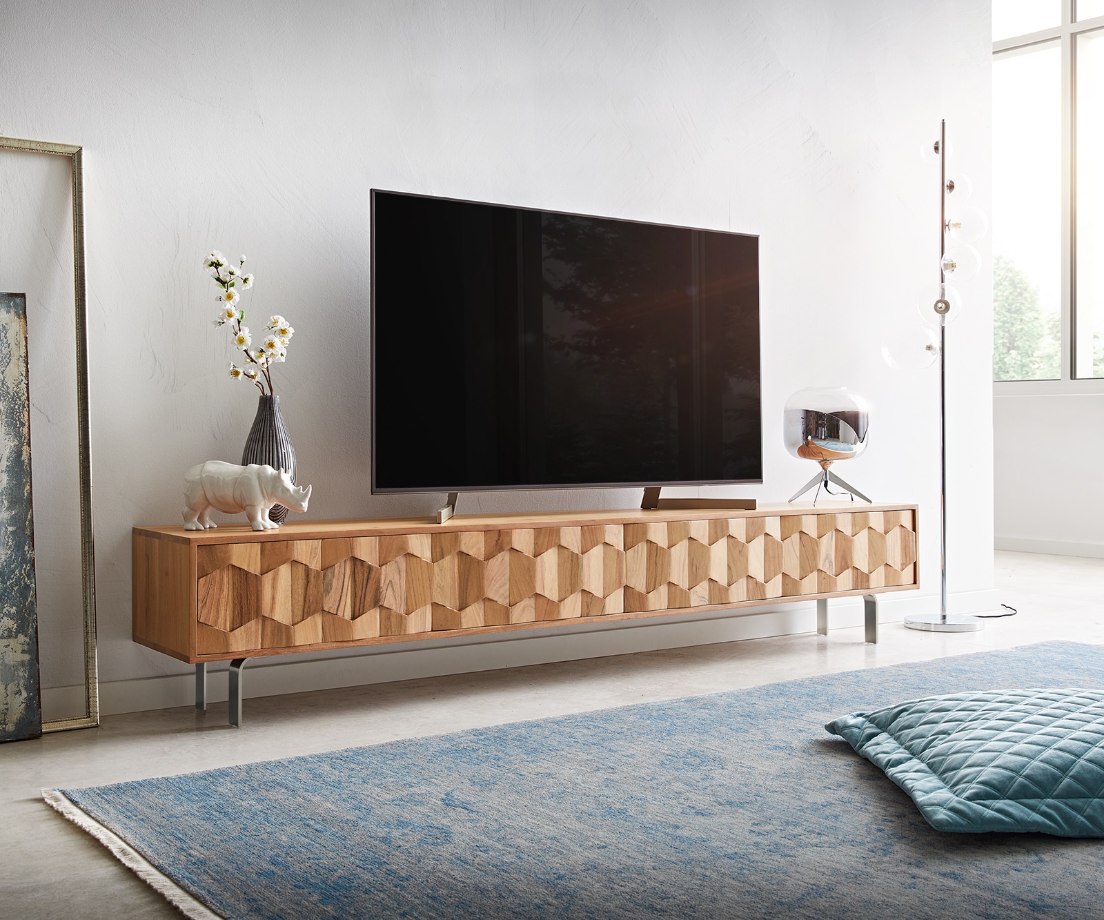 Buffet bas Fevo 220 cm acacia nature 4 portes flottant Buffet bas Fevo 220 cm acacia nature 4 portes flottant