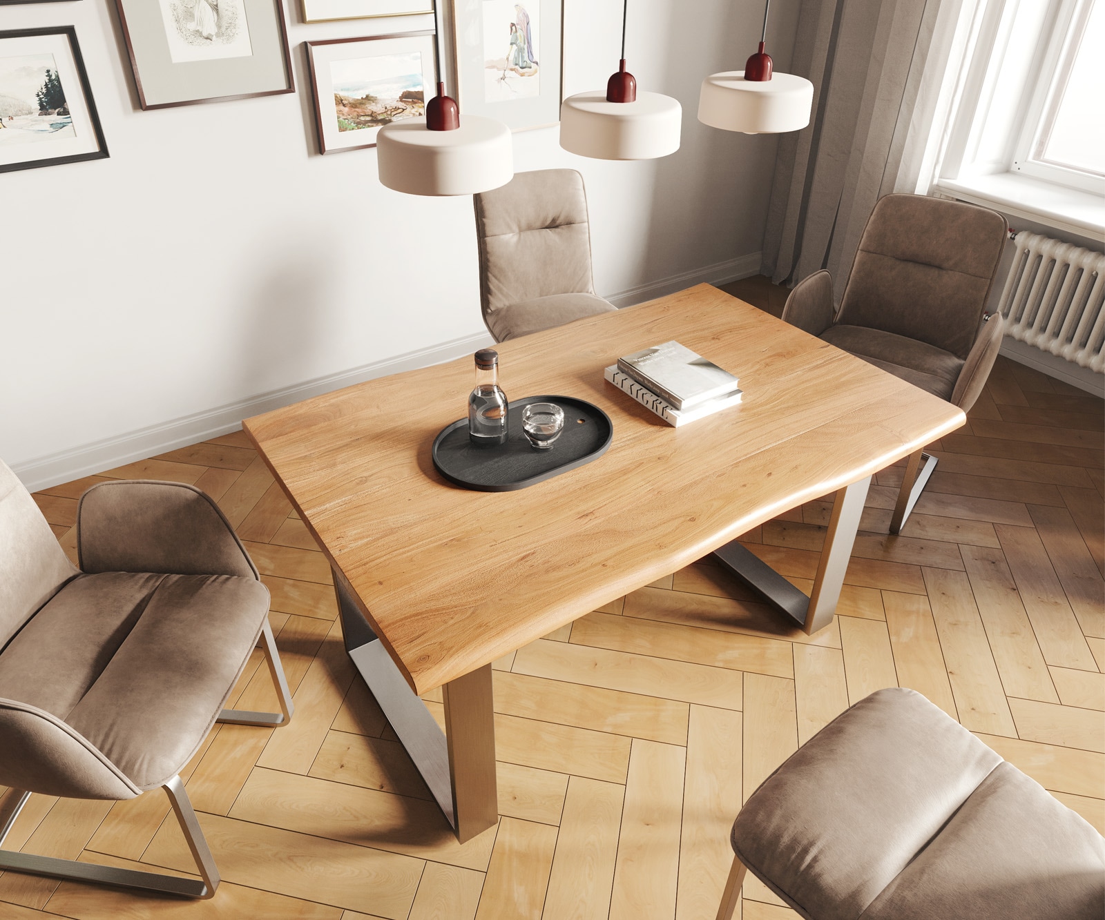 Esstisch Edge 140x90 Akazie Natur Edelstahl Schmal Live-Edge 3 Esstisch Edge 140x90 Akazie Natur Edelstahl Schmal Live-Edge 3