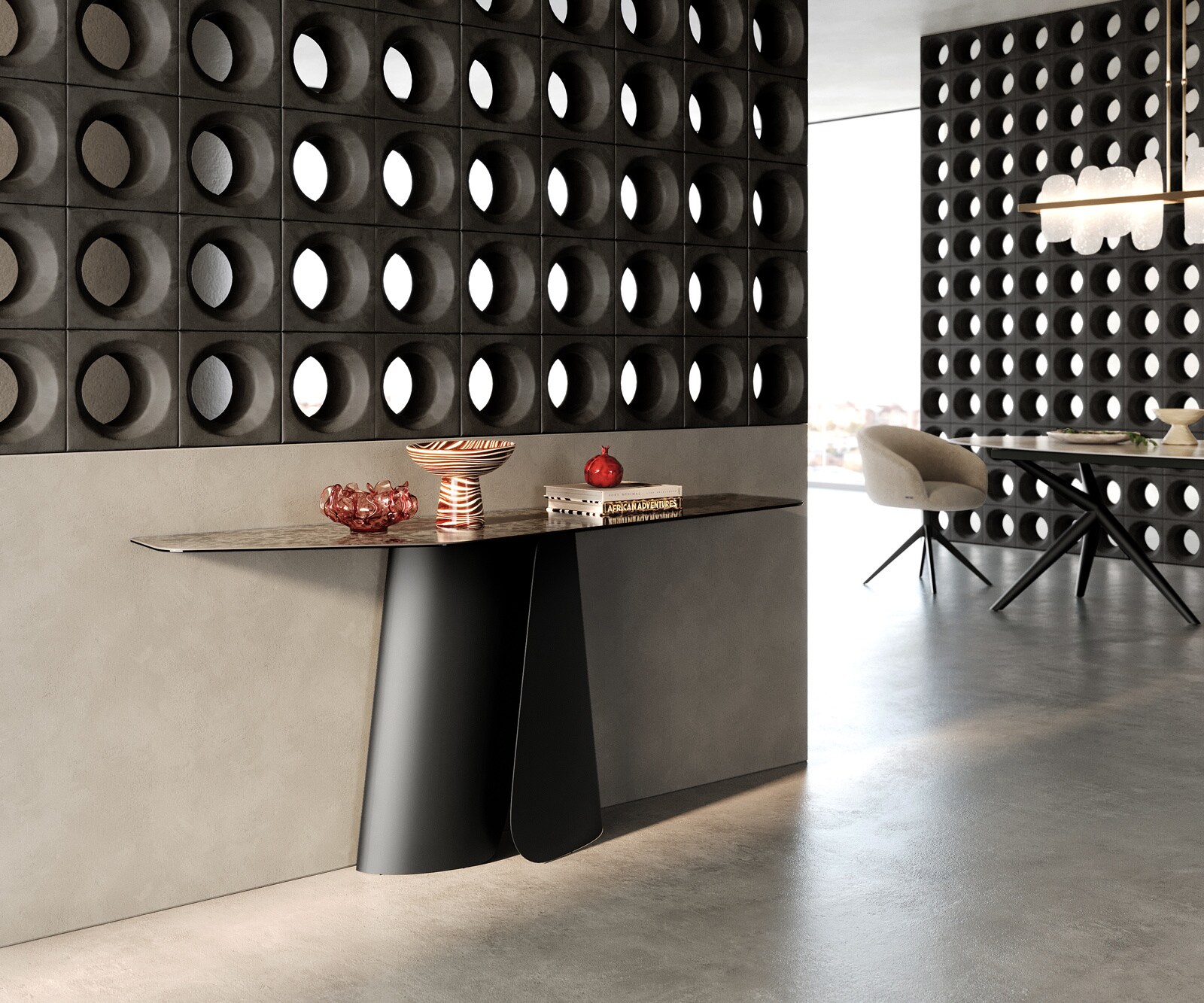 Console Edge Polygonal 180x50 cm Céramique Emperador Extra Lucidato Dunkelbraun Livos Métal Noir 6