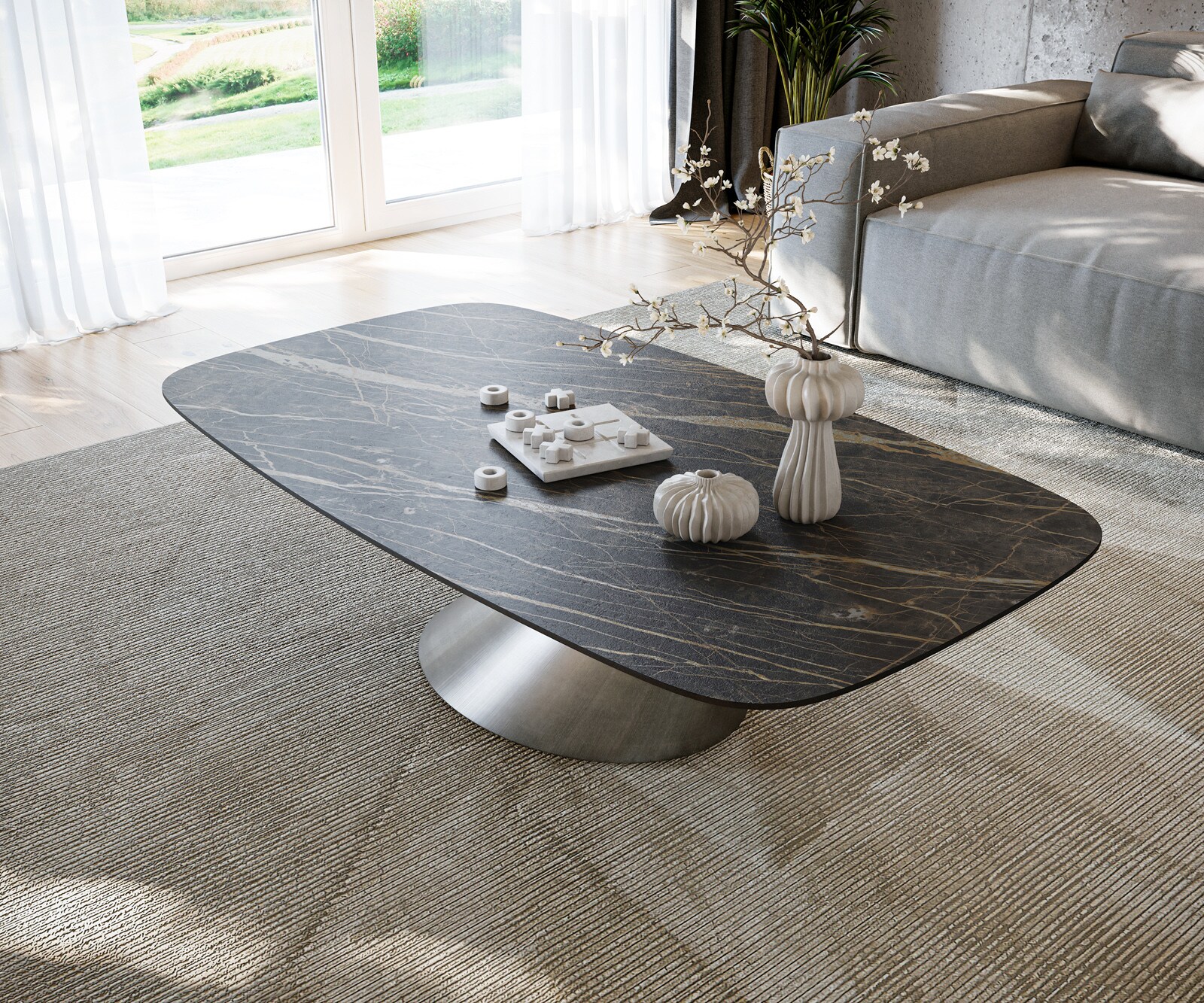 Couchtisch Edge Boot 140x80 cm Keramik Laminam® Noir Desir Braun Conis Metallic Silber 3