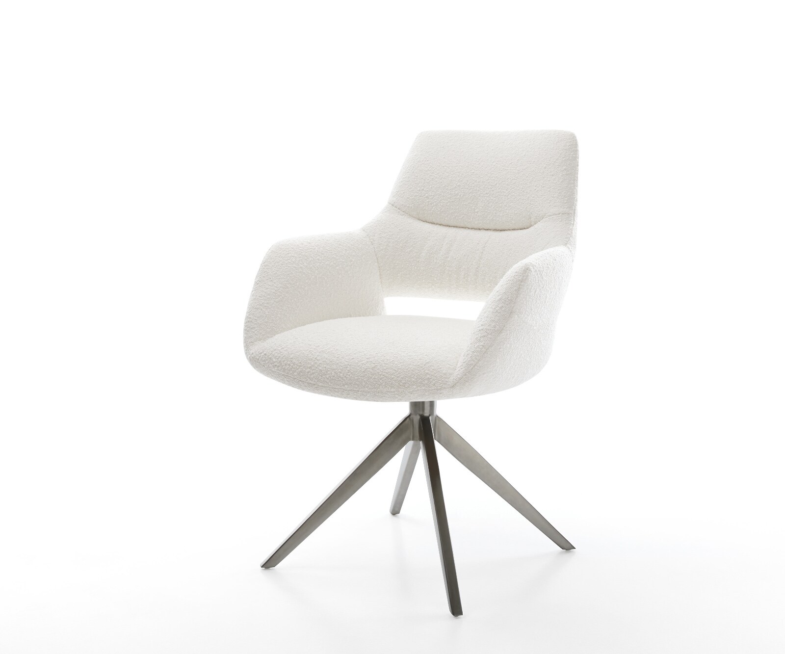Chaise-pivotante Yago-Flex avec accoudoirs bouclé crème-blanc pied croisé large grafiete pivotement sur 360° fonction bascule ressorts ensachés