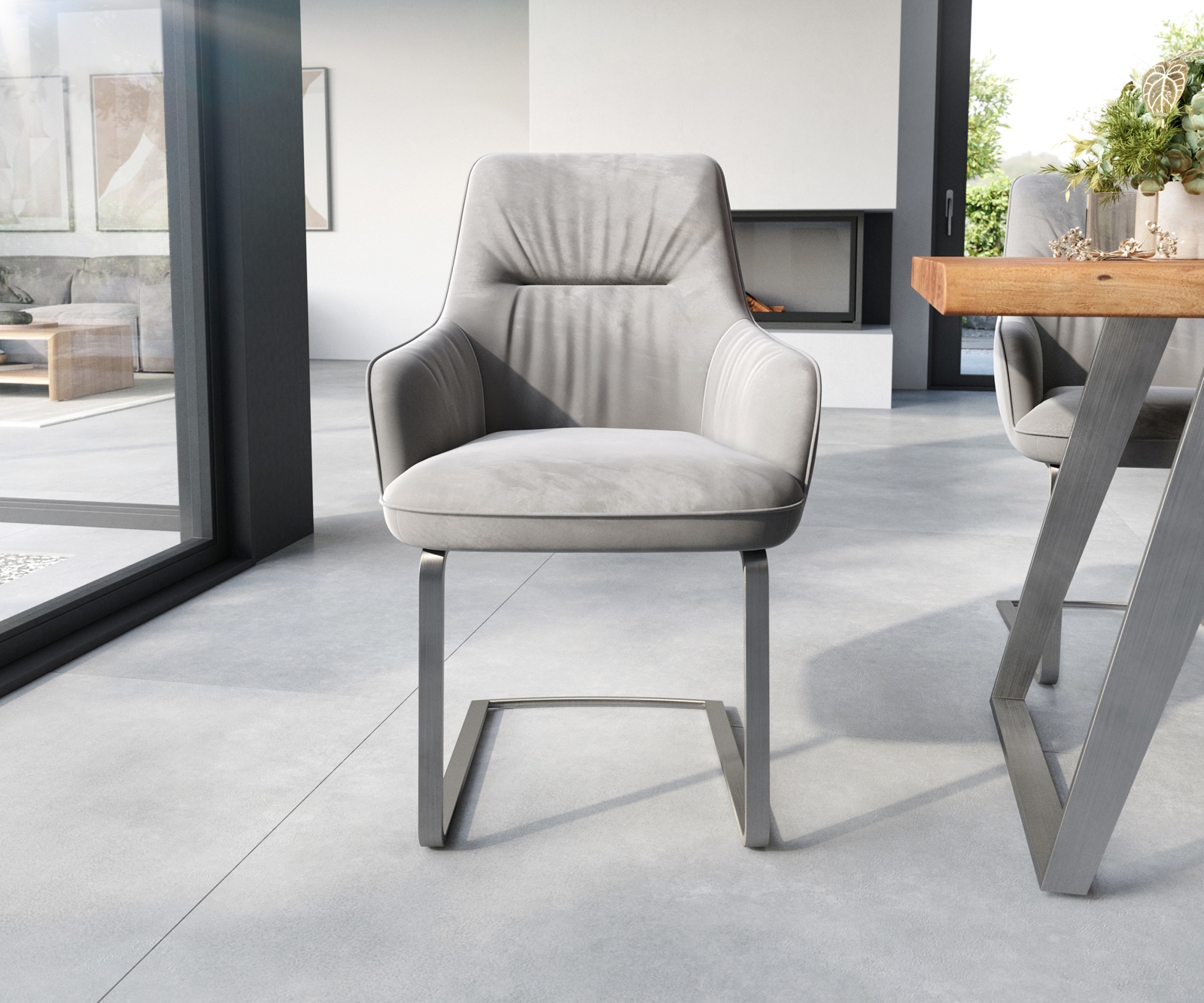 Freischwinger Zelia-Flex mit Armlehnen Samt Grau Freischwinger flach Edelstahl Taschenfederkern 1 Freischwinger Zelia-Flex mit Armlehnen Samt Grau Freischwinger flach Edelstahl Taschenfederkern 1