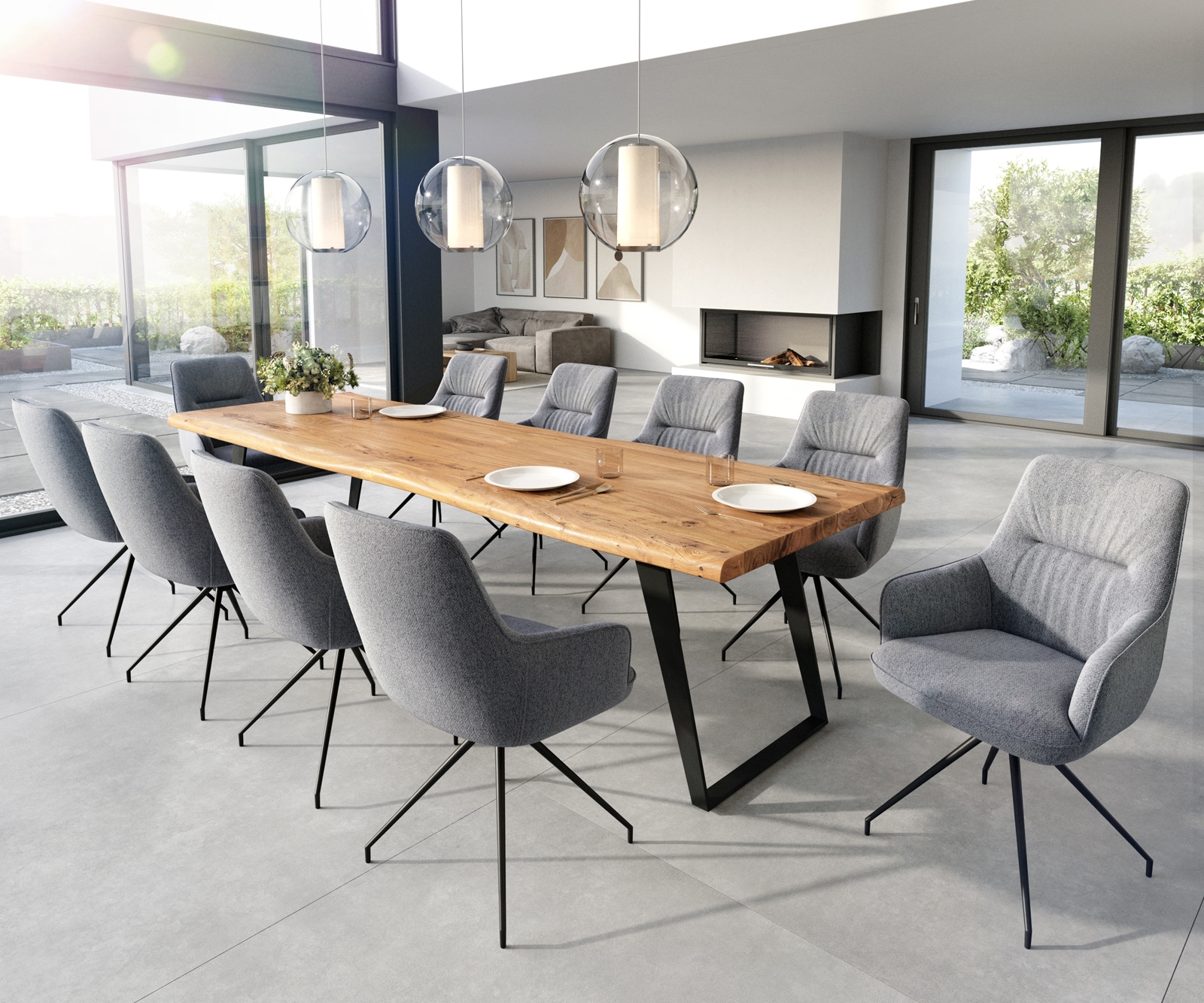 Esszimmerstuhl Zelia-Flex mit Armlehnen Strukturstoff Hellgrau Kreuzgestell konisch Schwarz Taschenfederkern 4 Esszimmerstuhl Zelia-Flex mit Armlehnen Strukturstoff Hellgrau Kreuzgestell konisch Schwarz Taschenfederkern 4