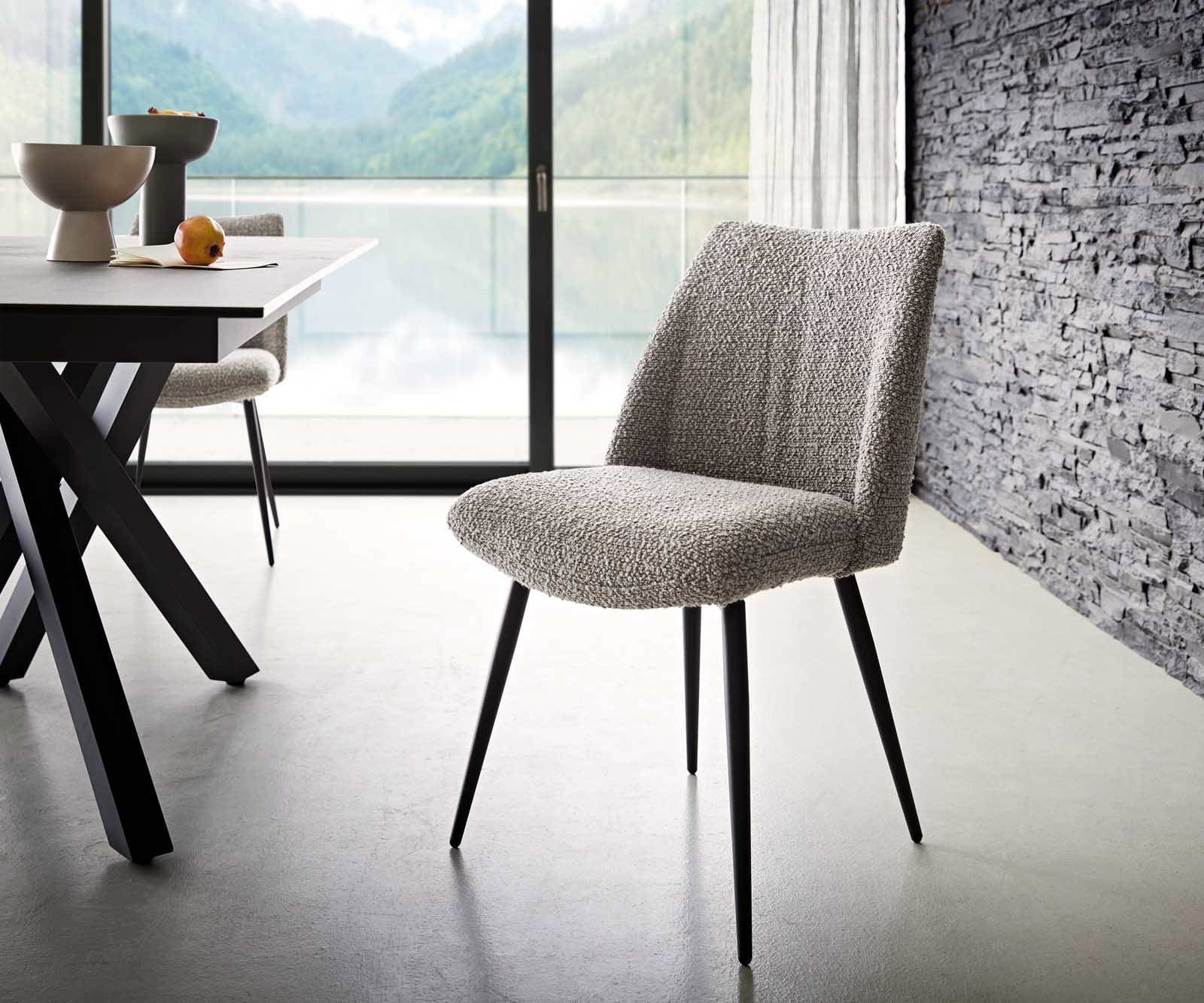 Esszimmerstuhl Elso-Flex Bouclé Silbergrau 4-Fuß konisch Schwarz Taschenfederkern Esszimmerstuhl Elso-Flex Bouclé Silbergrau 4-Fuß konisch Schwarz Taschenfederkern