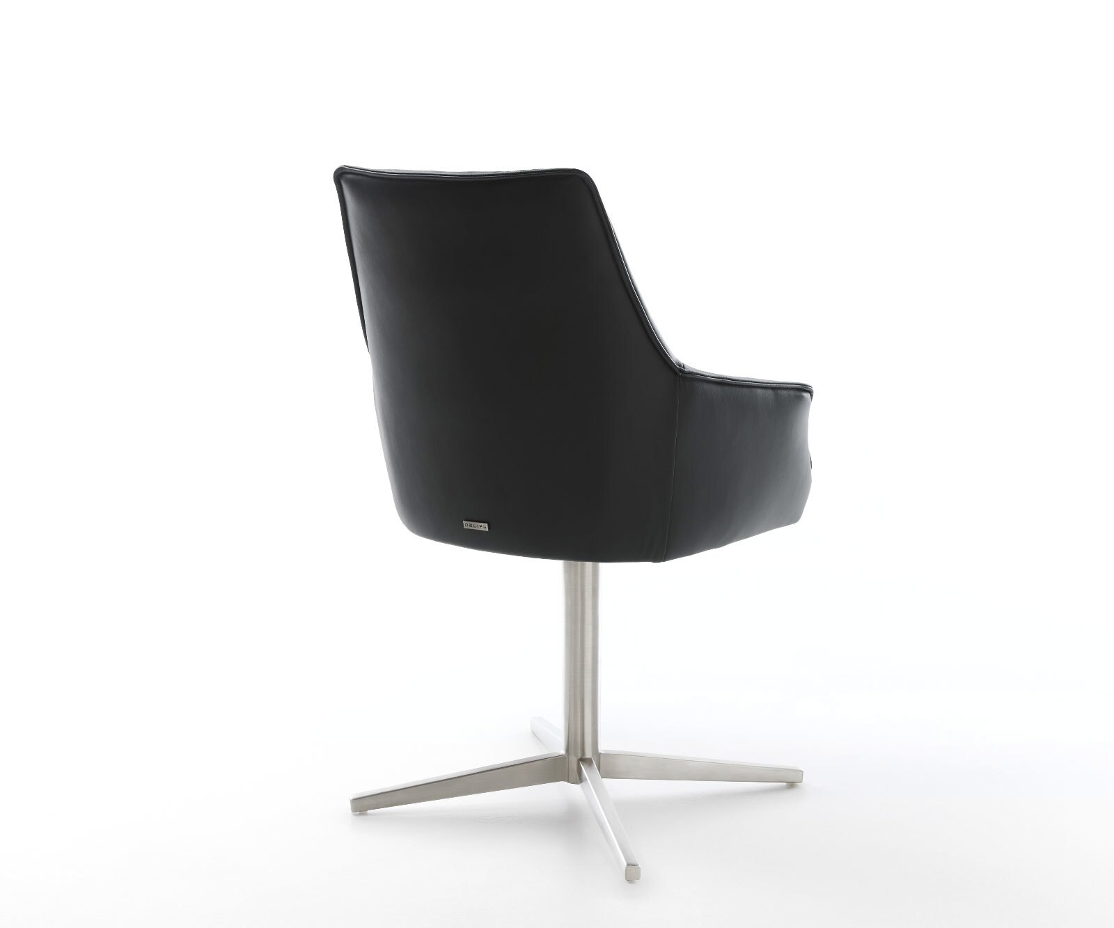 Chaise-pivotante Alja-Flex avec accoudoirs cuir de vache noir pied de chaise 4 branches acier inoxydable brossé pivotement sur 360° ressorts ensachés 5