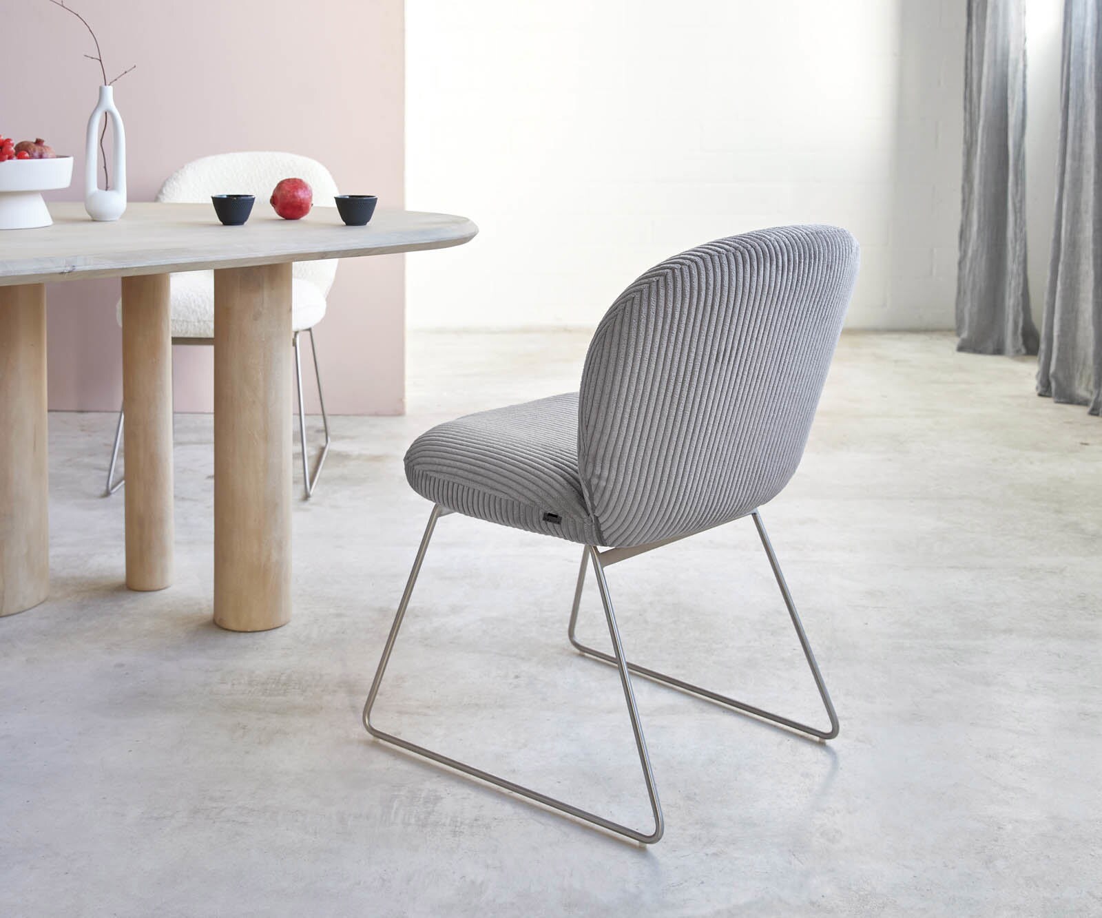 Esszimmerstuhl Nube-Flex Cord Silbergrau Kufengestell Edelstahl Taschenfederkern 4 Esszimmerstuhl Nube-Flex Cord Silbergrau Kufengestell Edelstahl Taschenfederkern 4