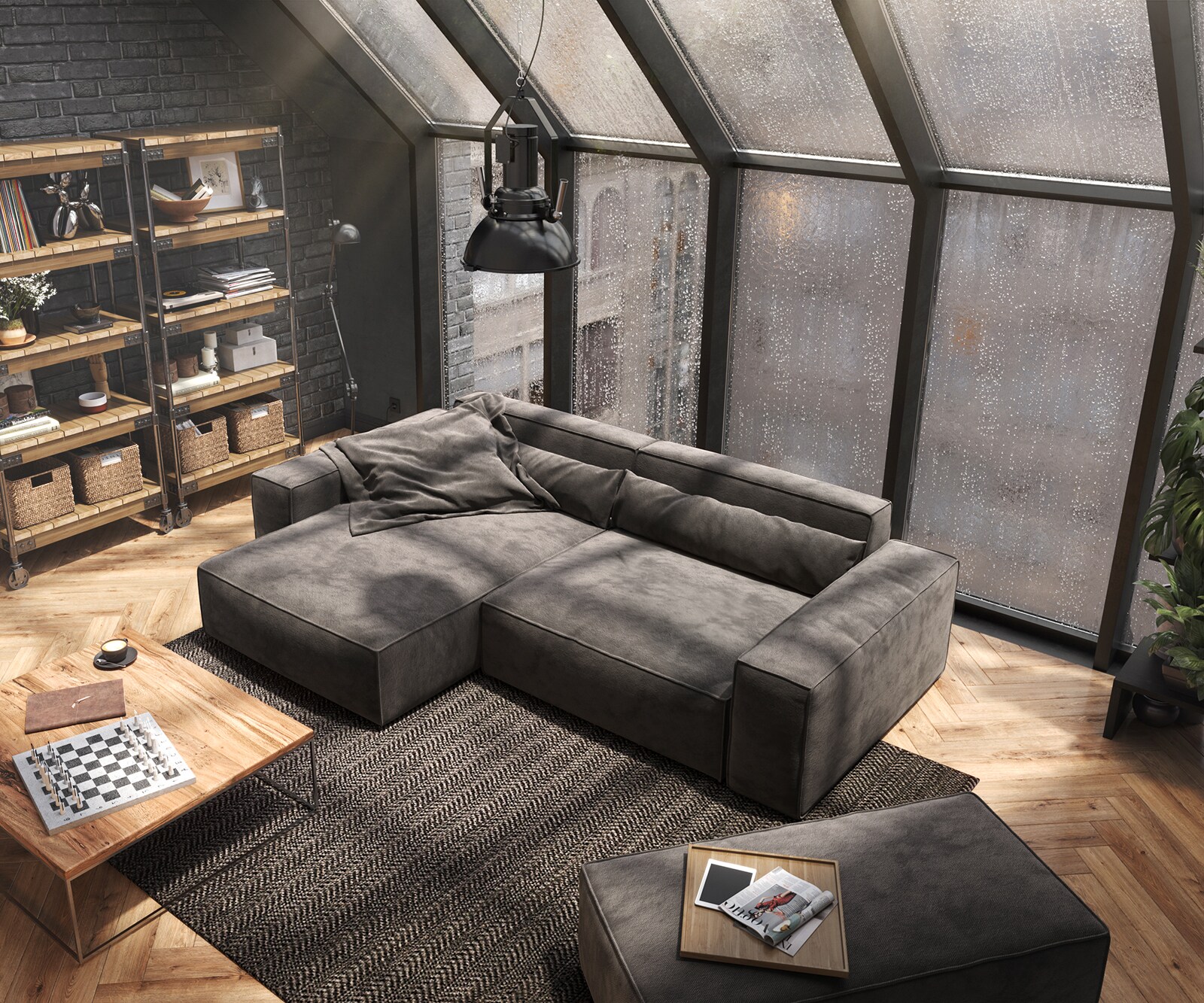 Ecksofa Sirpio XL 270x170 cm Mikrofaser Khakibraun Recamiere variabel mit Hocker 4
