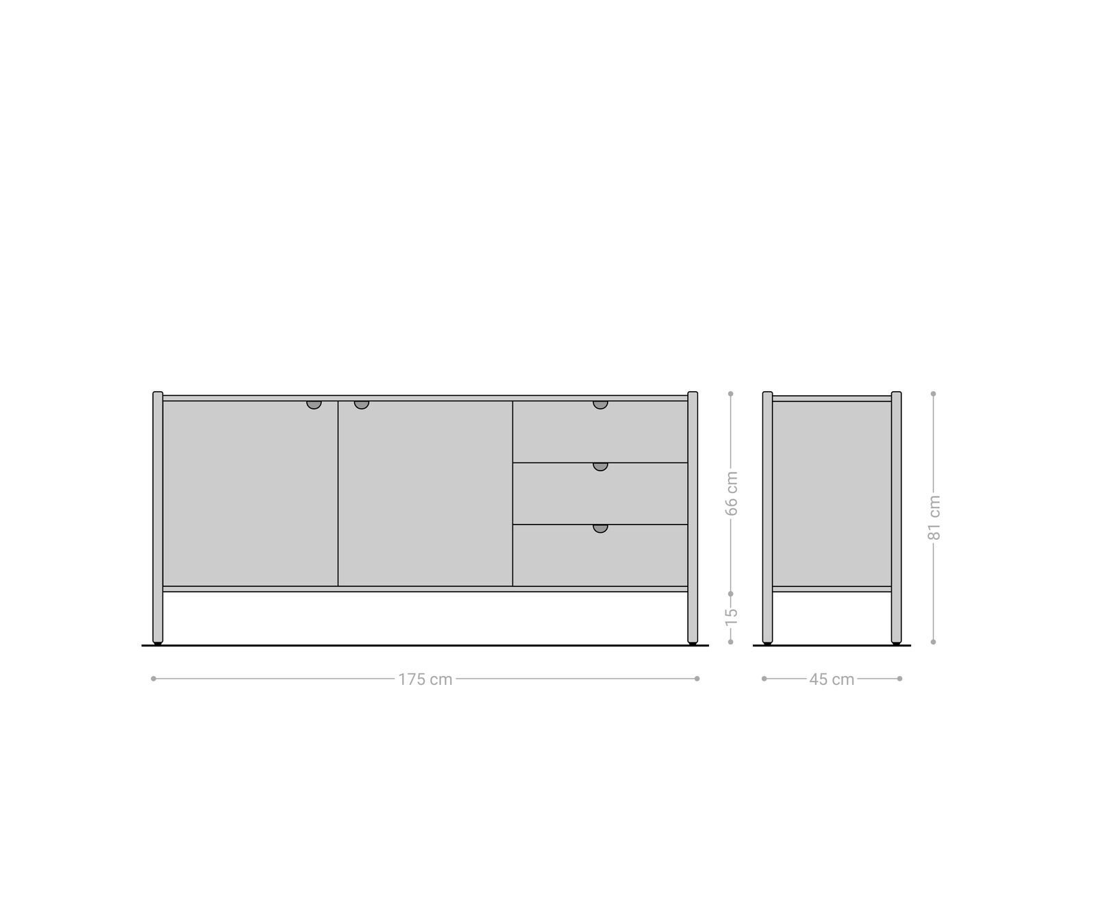 Buffet Caius 175 cm Acacia Aura 2 portes 3 tiroirs 9