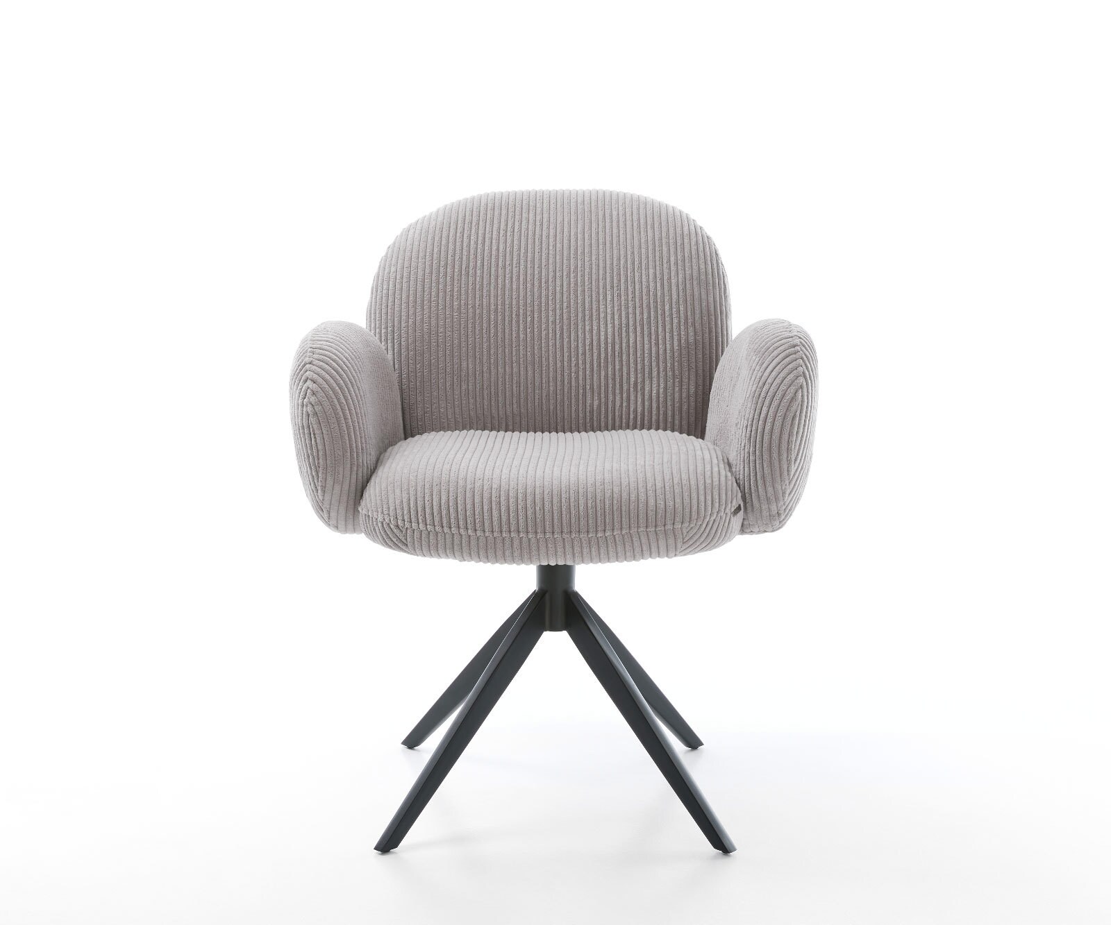 Chaise-pivotante Nube-Flex avec accoudoirs côtelé gris argenté pied croisé large noir pivotement sur 360° ressorts ensachés 2