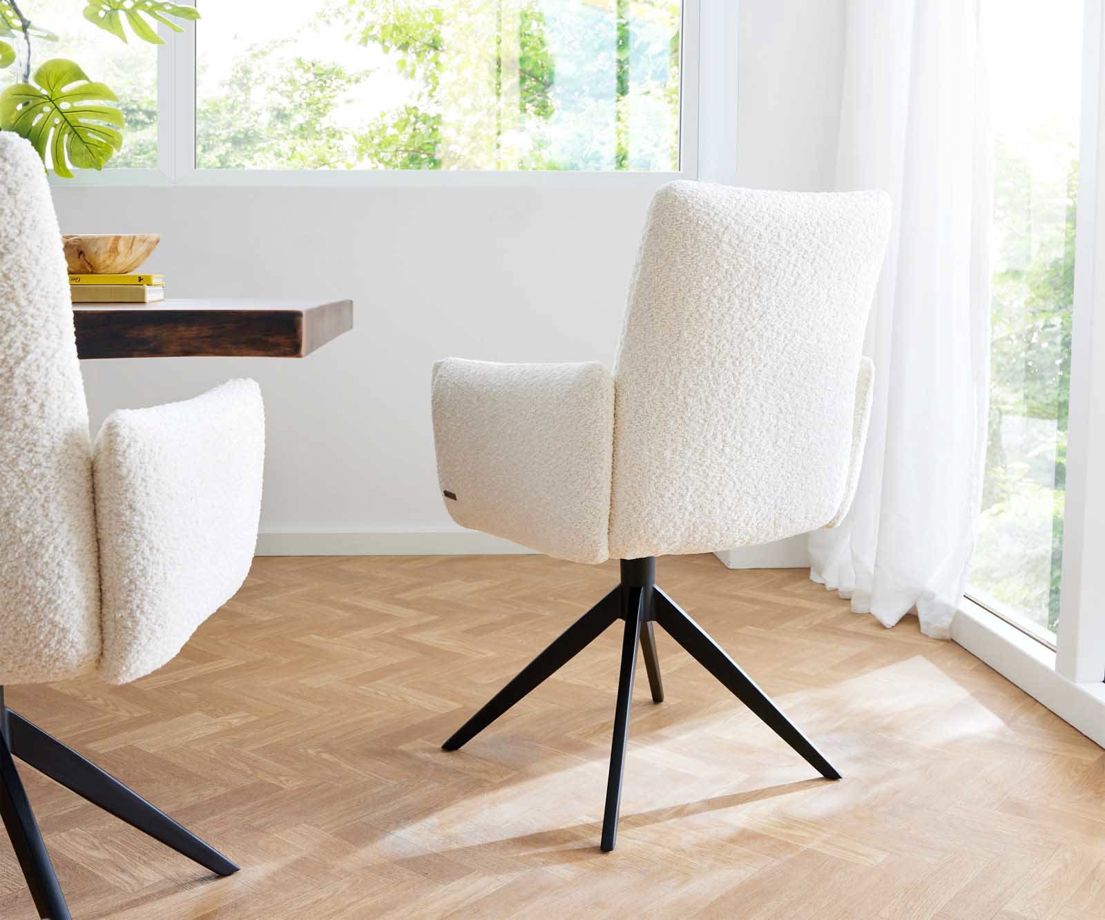 Chaise-pivotante Jova-Flex avec accoudoirs bouclé blanc pied croisé large noir pivotement sur 360° ressorts ensachés 5 Chaise-pivotante Jova-Flex avec accoudoirs bouclé blanc pied croisé large noir pivotement sur 360° ressorts ensachés 5