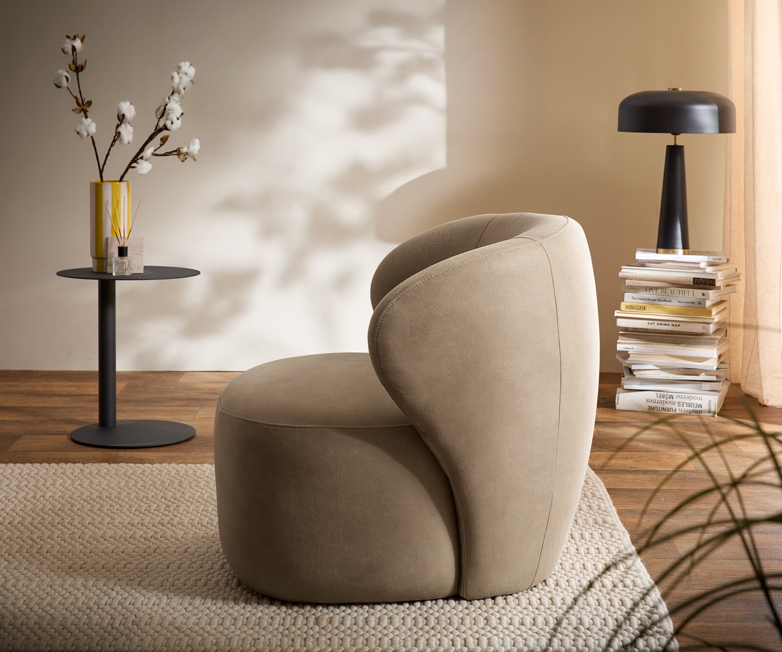 Loungesessel Pulo 80x80 cm Mikrofaser Beige Vintage 4