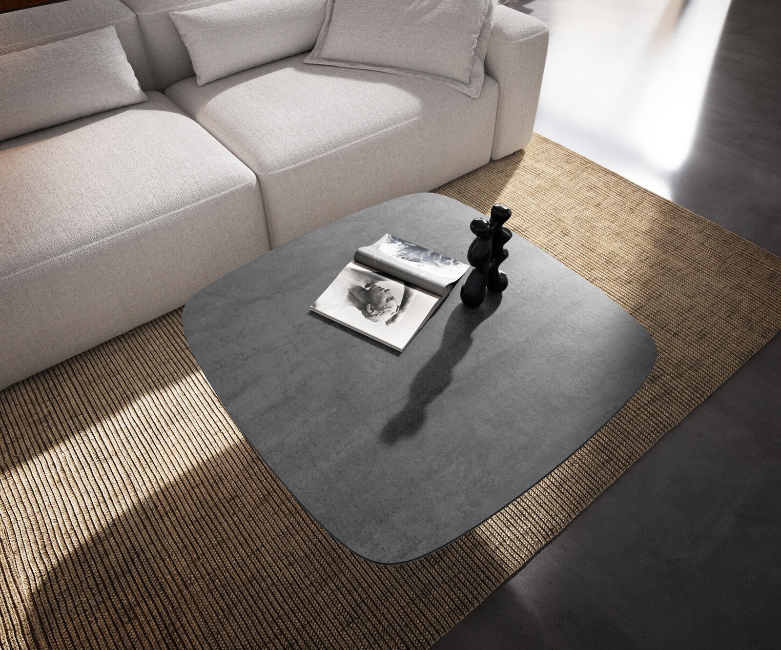 Couchtisch Edge Boot 90x90 cm Keramik Beton Grau Trive Edelstahl gebürstet 3