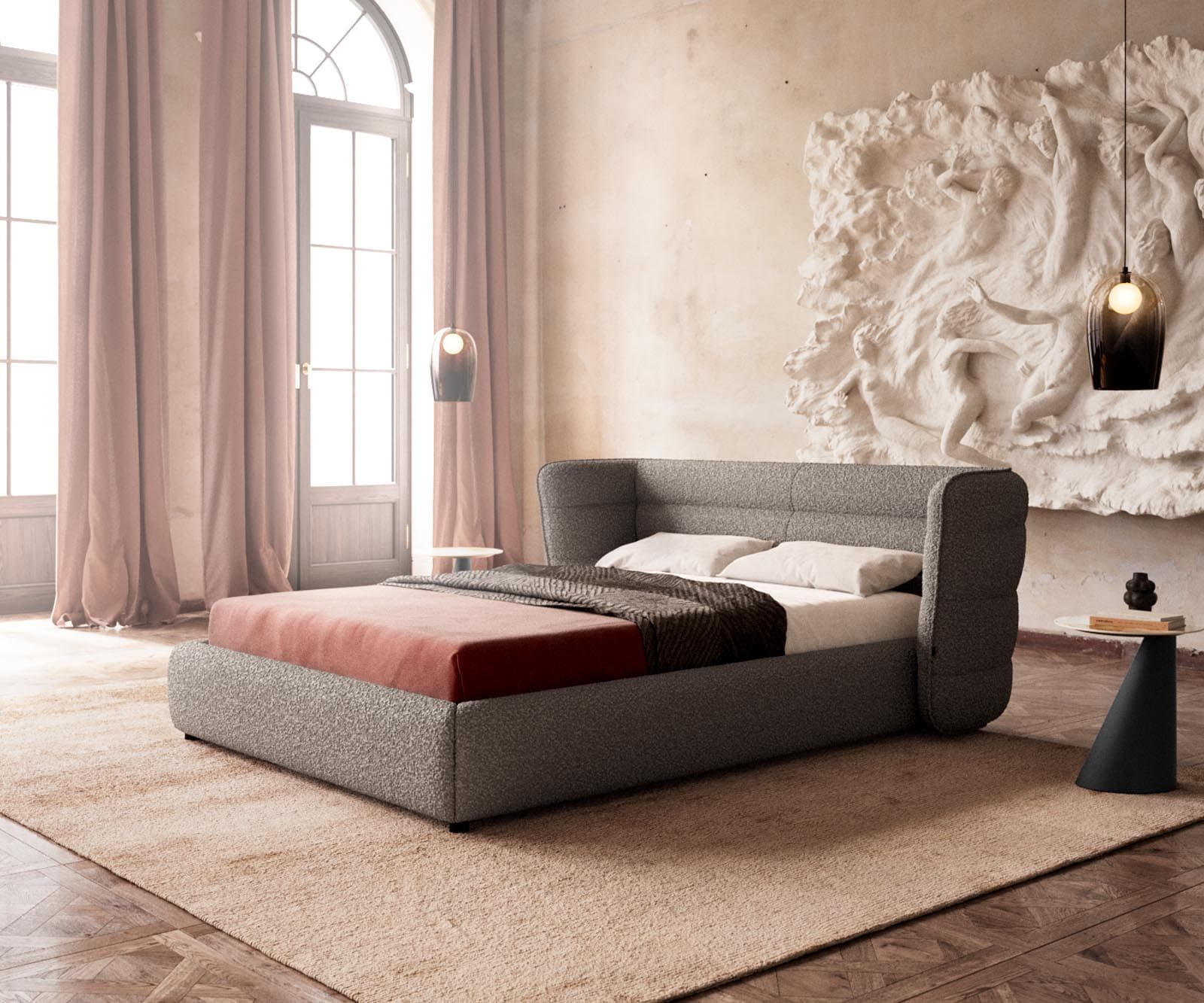 Polsterbettgestell Simea 140x200 cm Bouclé Silbergrau