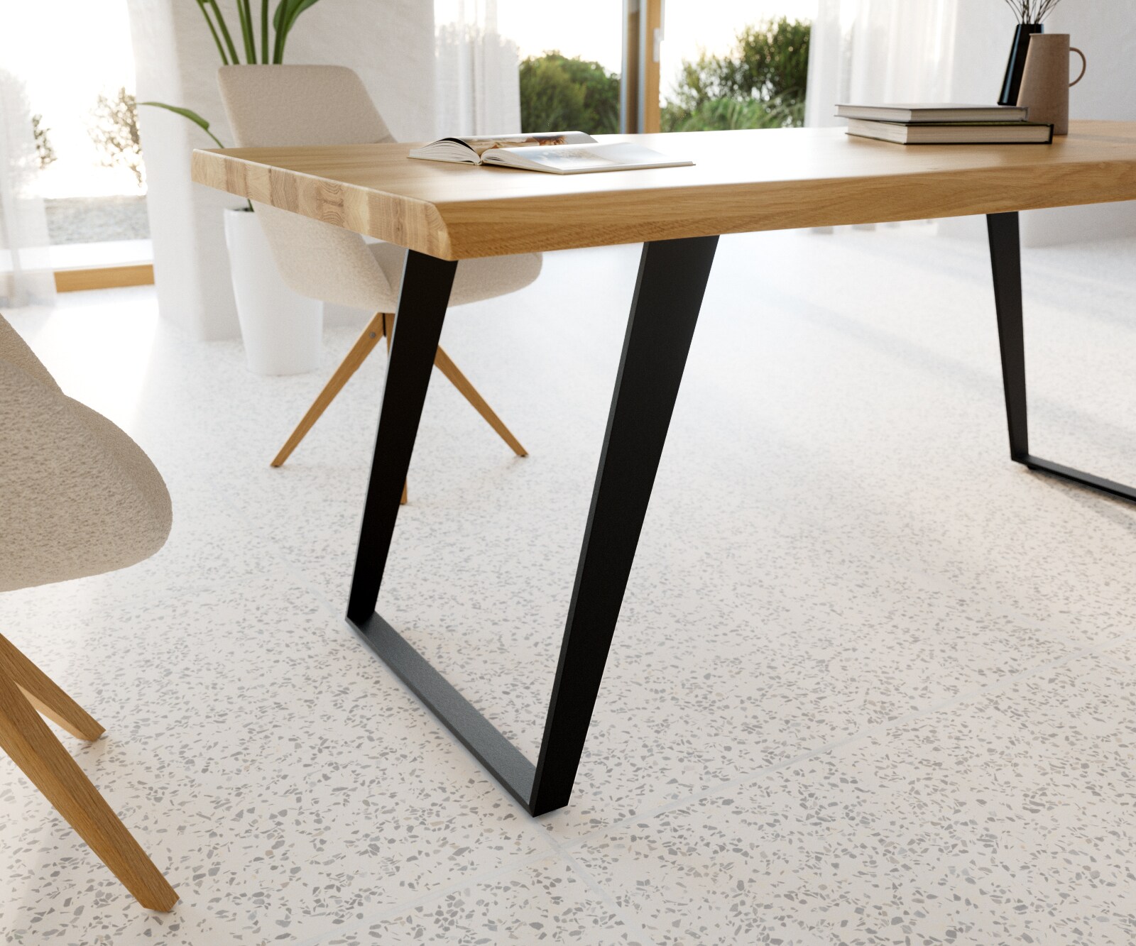 Esstisch Edge 200x100 Eiche Natur Metall Schräg Schwarz Live-Edge 4 Esstisch Edge 200x100 Eiche Natur Metall Schräg Schwarz Live-Edge 4