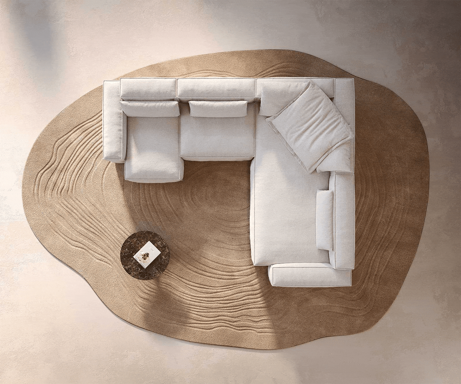 Canapé panoramique Freestyle 360x290 cm Bouclé doux Beige couture passepoilée 5