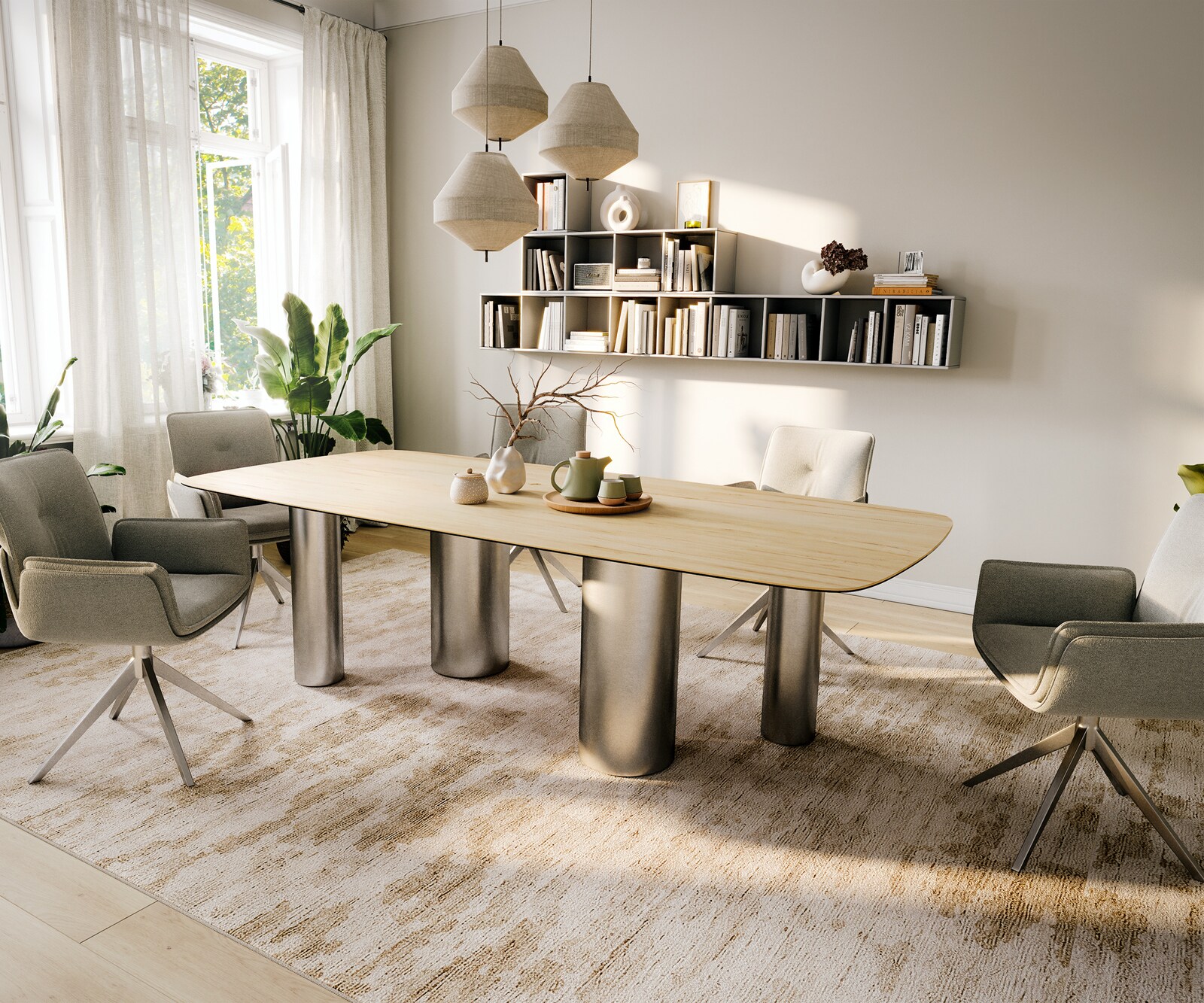 Esstisch Edge Boot 260x120 cm Keramik Laminam® Sabbia Eichefarbig Pilier Edelstahl gebürstet 6