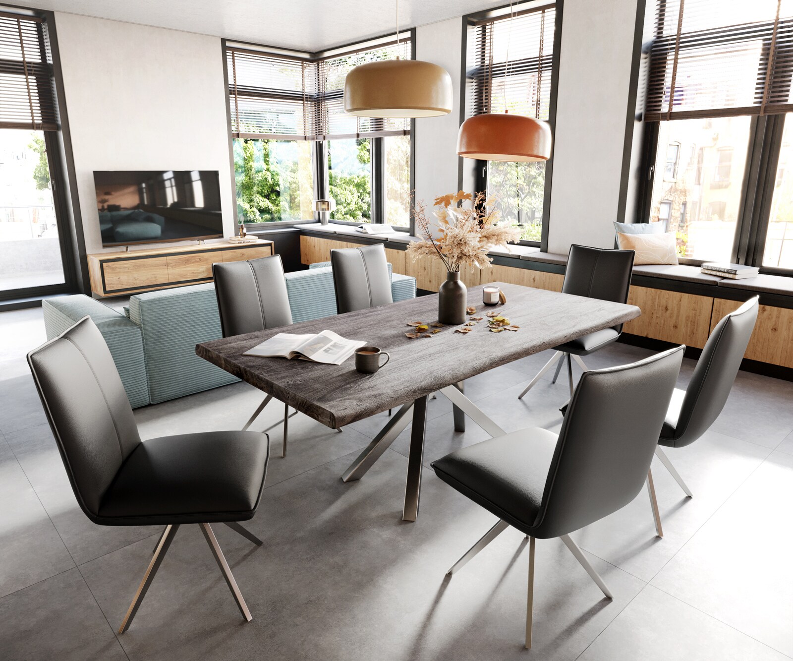 Esszimmerstuhl Lelio-Flex Echt-Leder Schwarz Kreuzgestell breit Edelstahl Taschenfederkern 3 Esszimmerstuhl Lelio-Flex Echt-Leder Schwarz Kreuzgestell breit Edelstahl Taschenfederkern 3