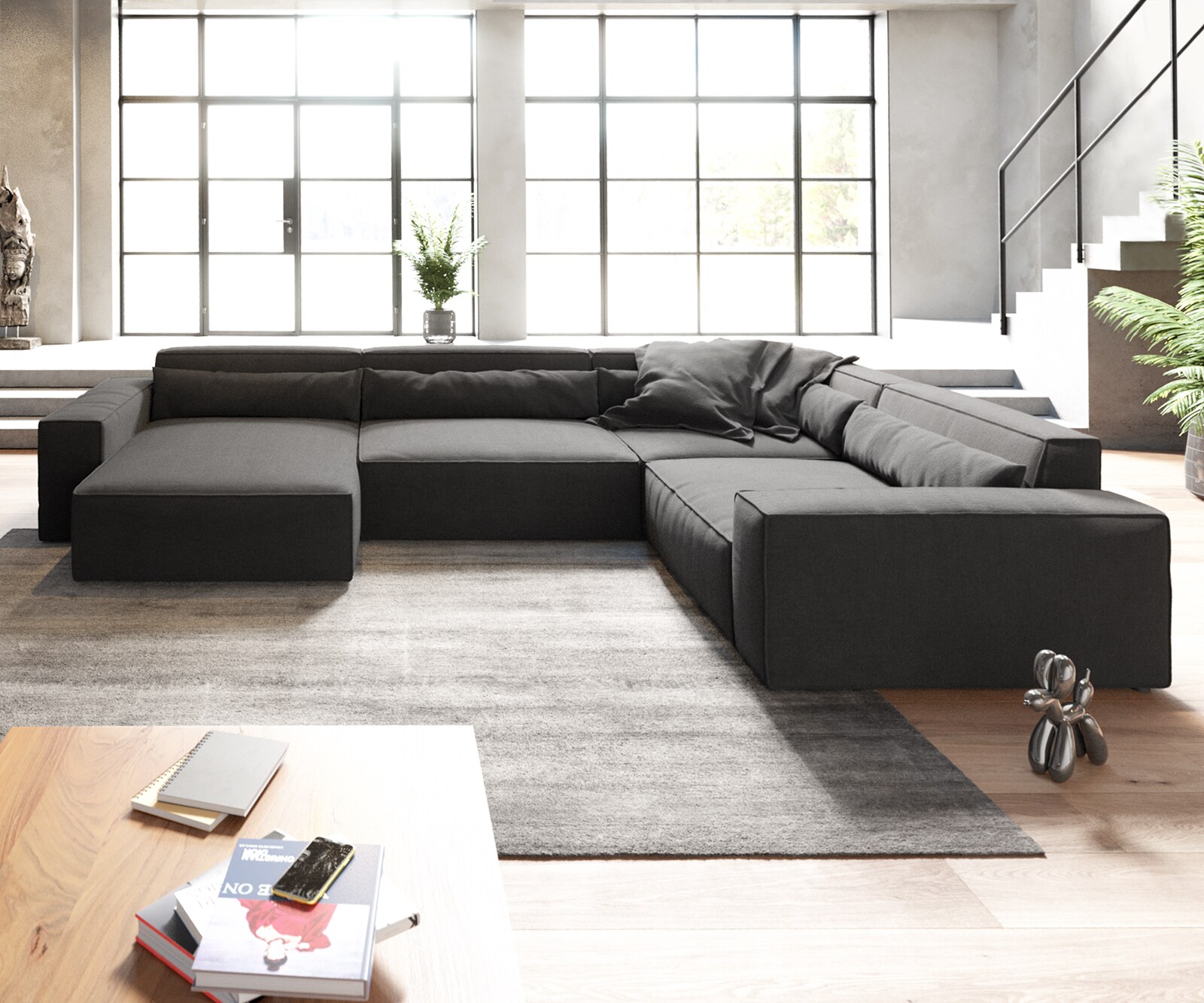 Wohnlandschaft Sirpio XL 360x260 cm Mikrofaser Schwarz Recamiere variabel