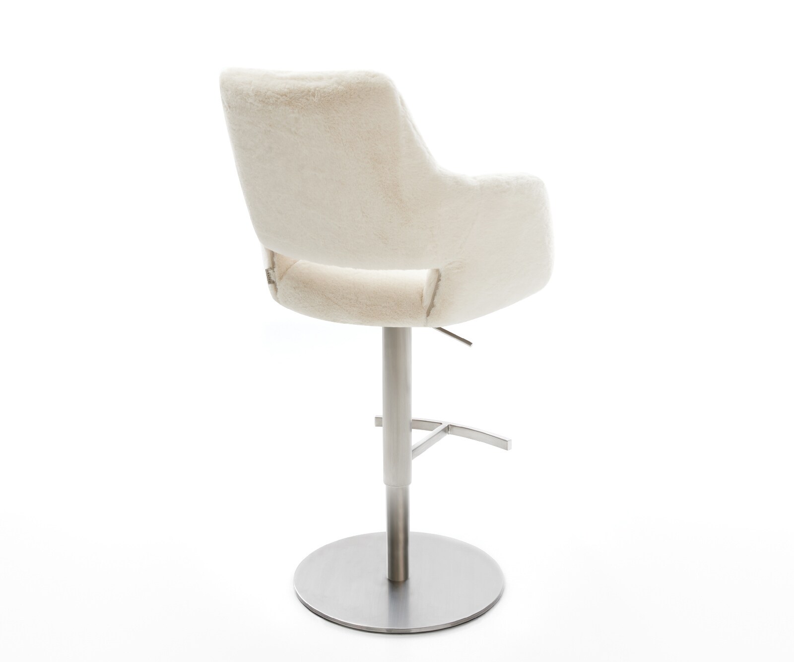 Chaise-de-bar Yago-Flex Peluche Crème-blanc Pied pivotant réglable en hauteur en acier inoxydable Argent Ressort ensaché 5