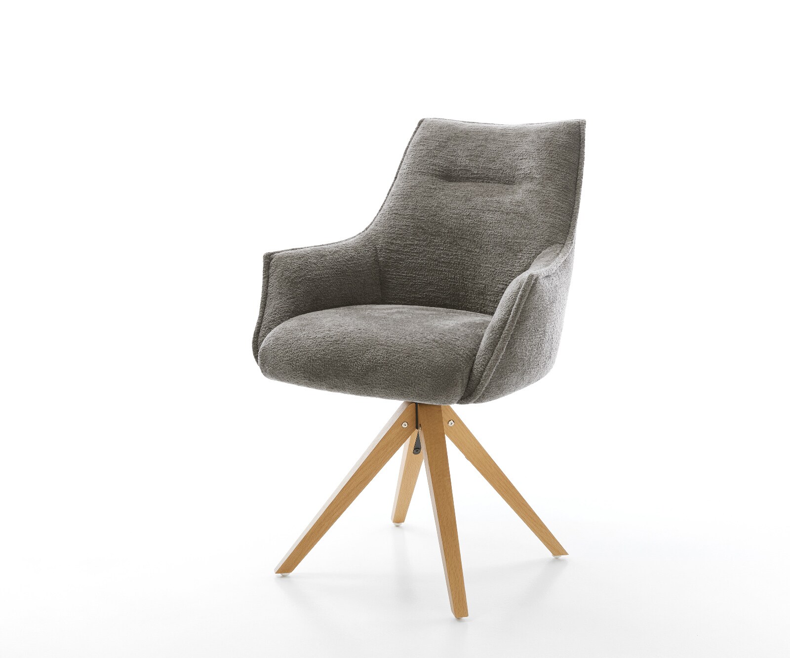 Drehstuhl Alja-Flex mit Armlehnen Bouclé Soft Schlamm Holzgestell kantig Natur 180° drehbar Taschenfederkern