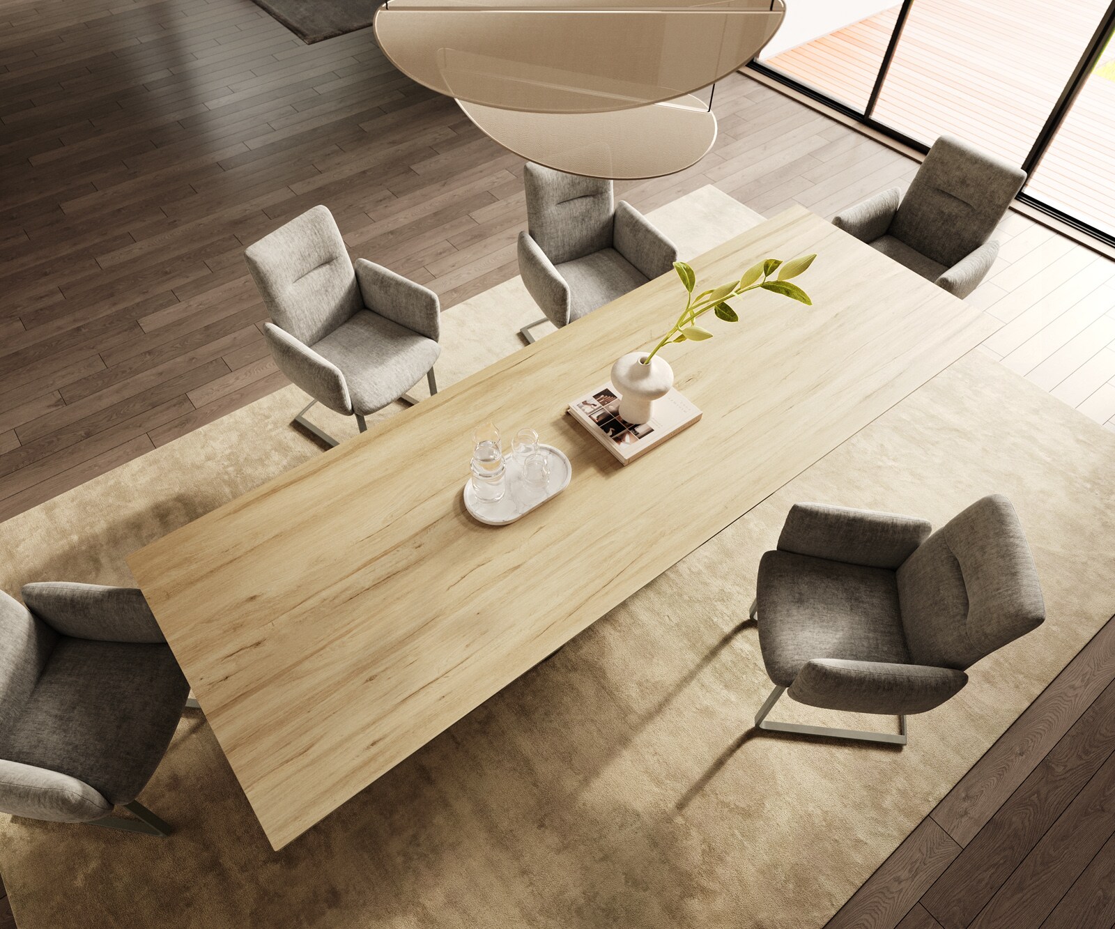 Esstisch Edge 300x100 Keramik Laminam® Sabbia Eichefarbig Pilier Metall Effektfinish Titan 4