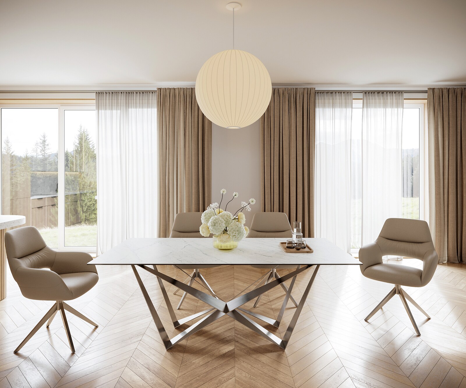Esstisch Edge 200x100cm Keramik Laminam®Statuarietto Weiß Spider Flachstahl Edelstahl 1