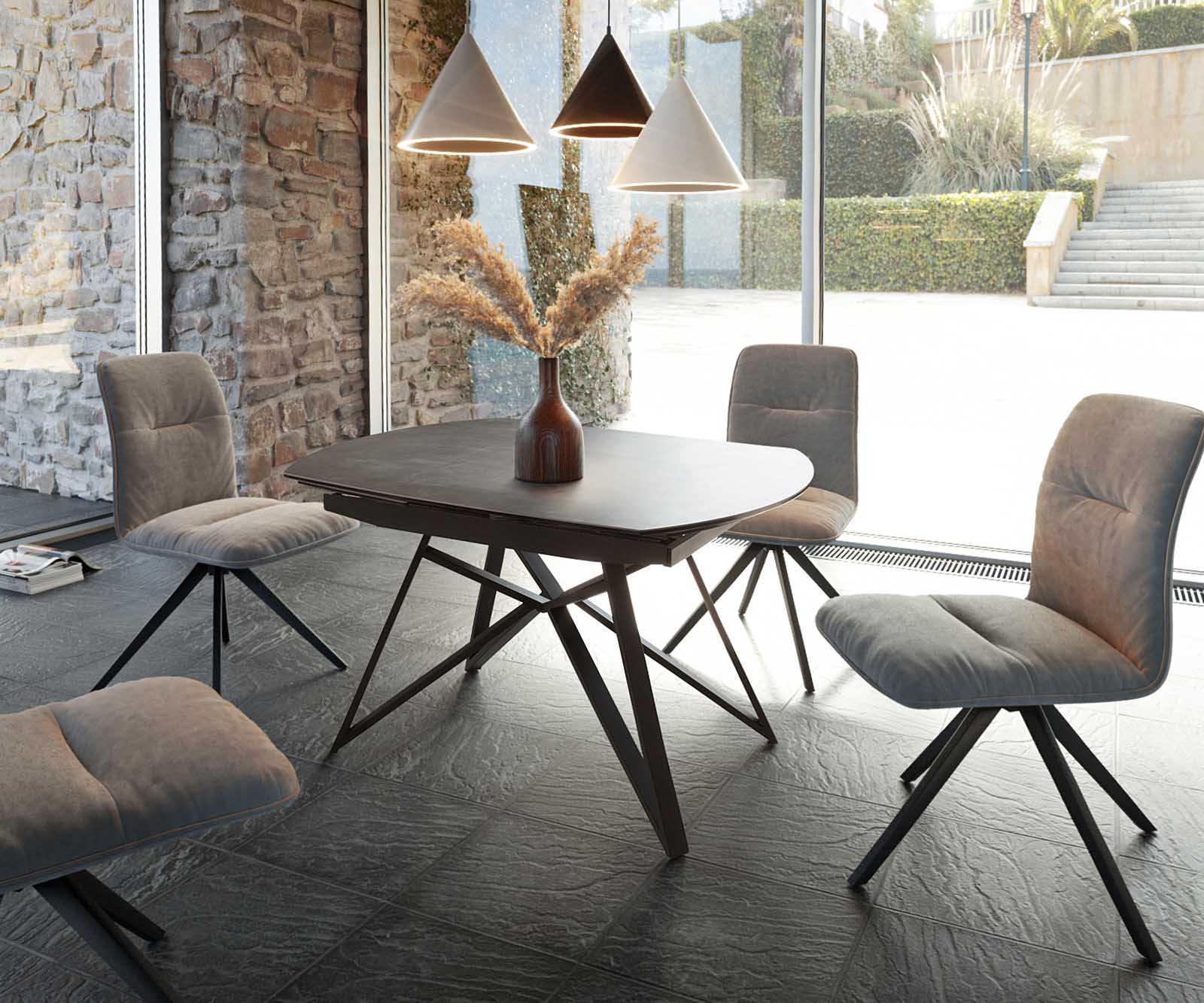 Esstisch Carlow 130/200x95 cm Keramik Grau Metall ausziehbar 1 Esstisch Carlow 130/200x95 cm Keramik Grau Metall ausziehbar 1