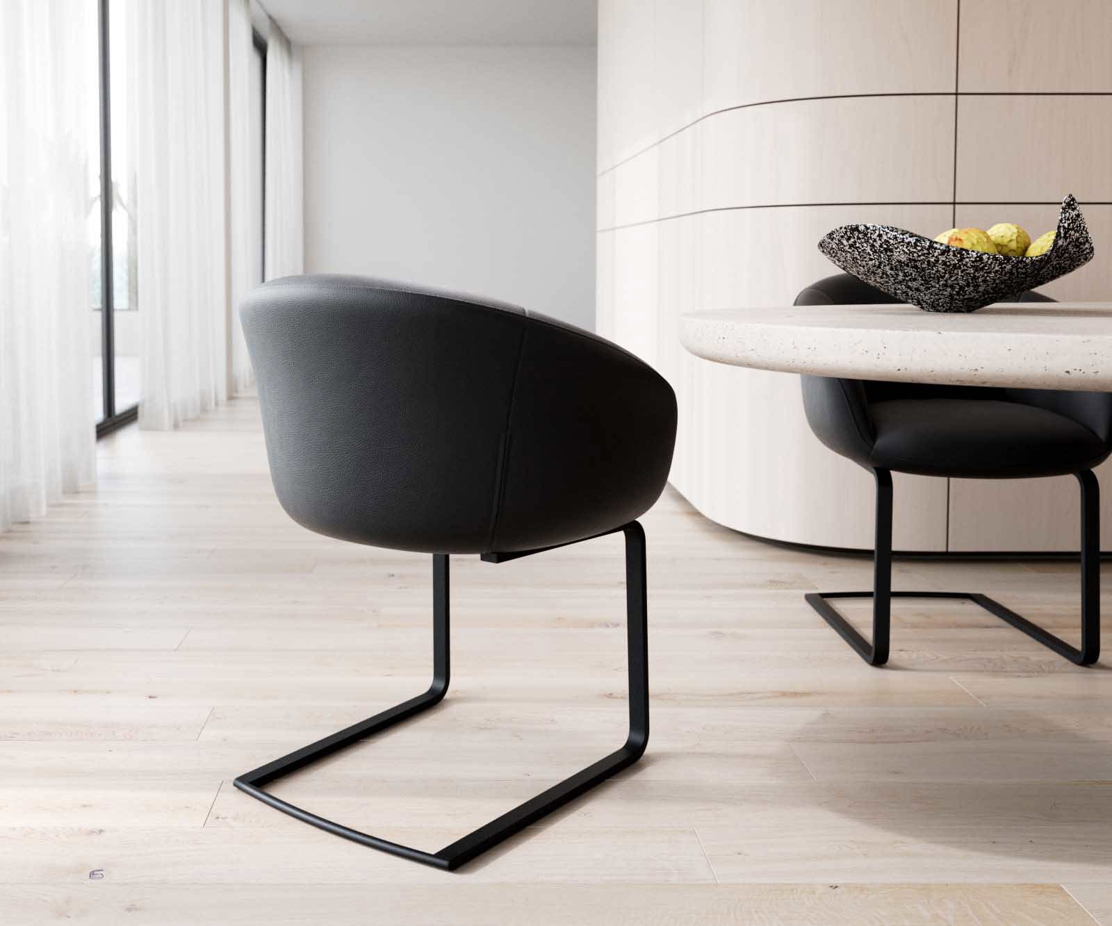 Cantilever Vinka-Flex avec accoudoirs cuir de vache noir pied cantilever plat noir ressorts ensachés 4