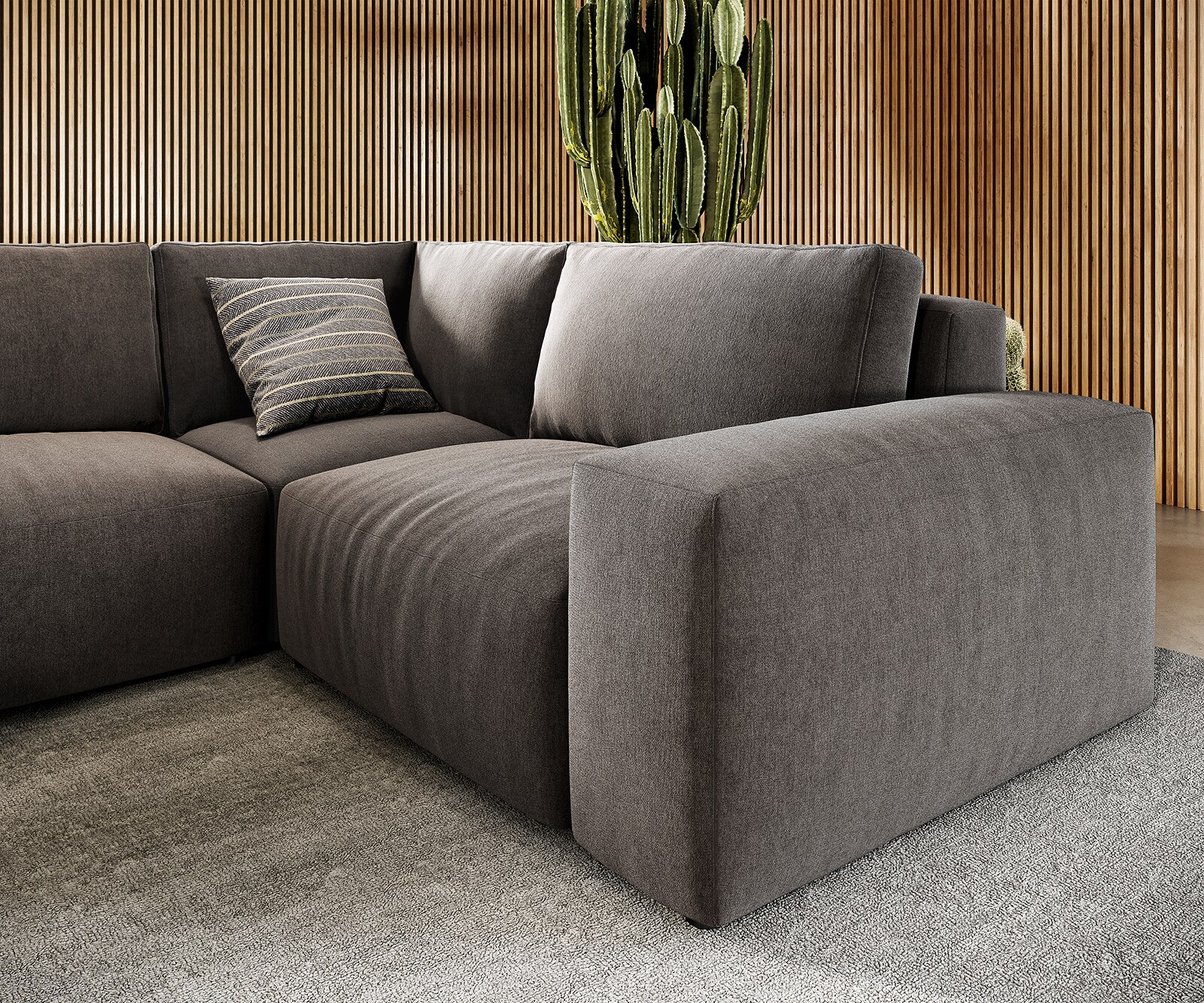 Wohnlandschaft Lanzo 300x210 cm Mikrofaser Khakibraun Recamiere variabel 3