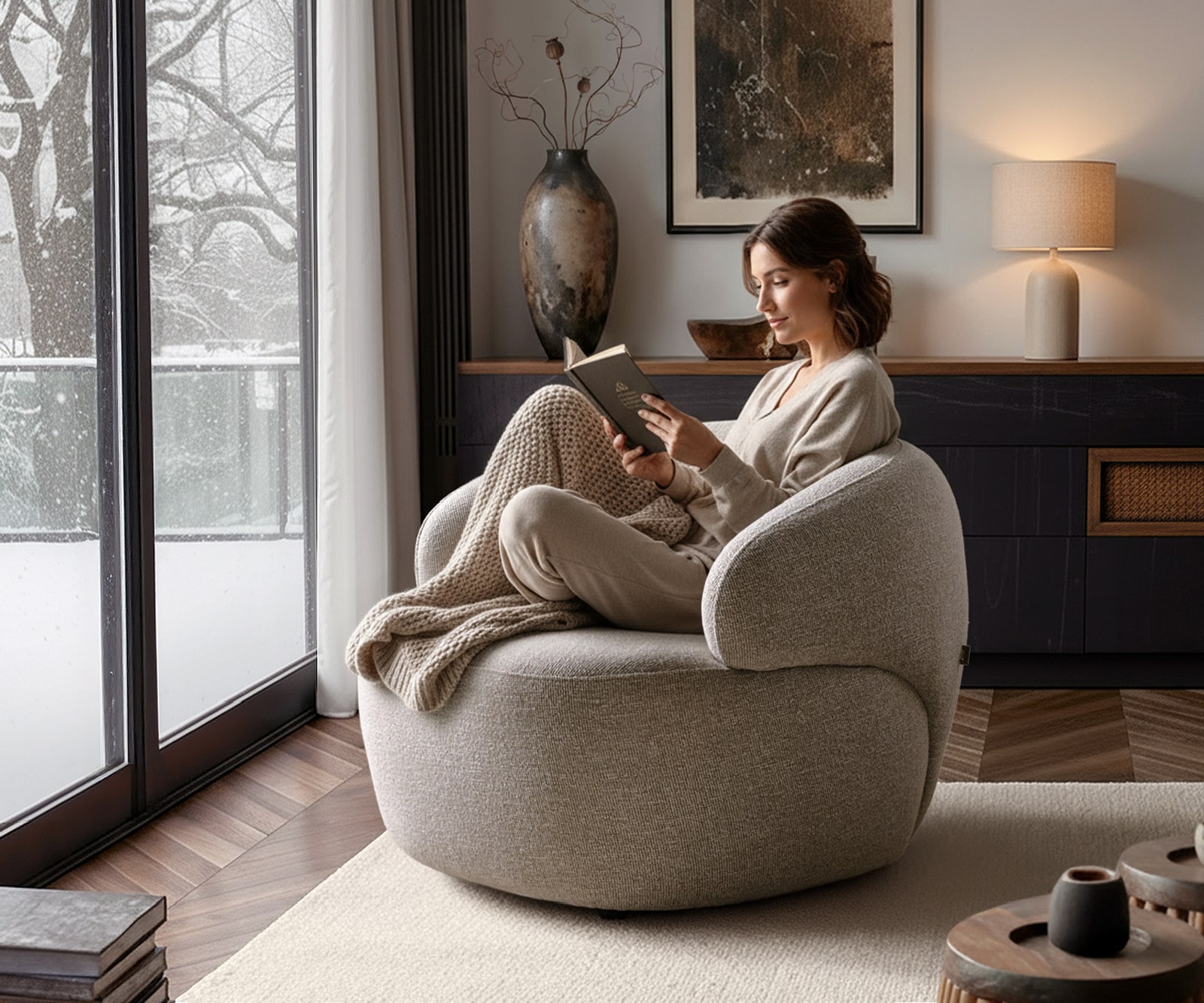 Loungesessel Nova 88x88 cm Webstoff Soft Beige 6 Loungesessel Nova 88x88 cm Webstoff Soft Beige 6