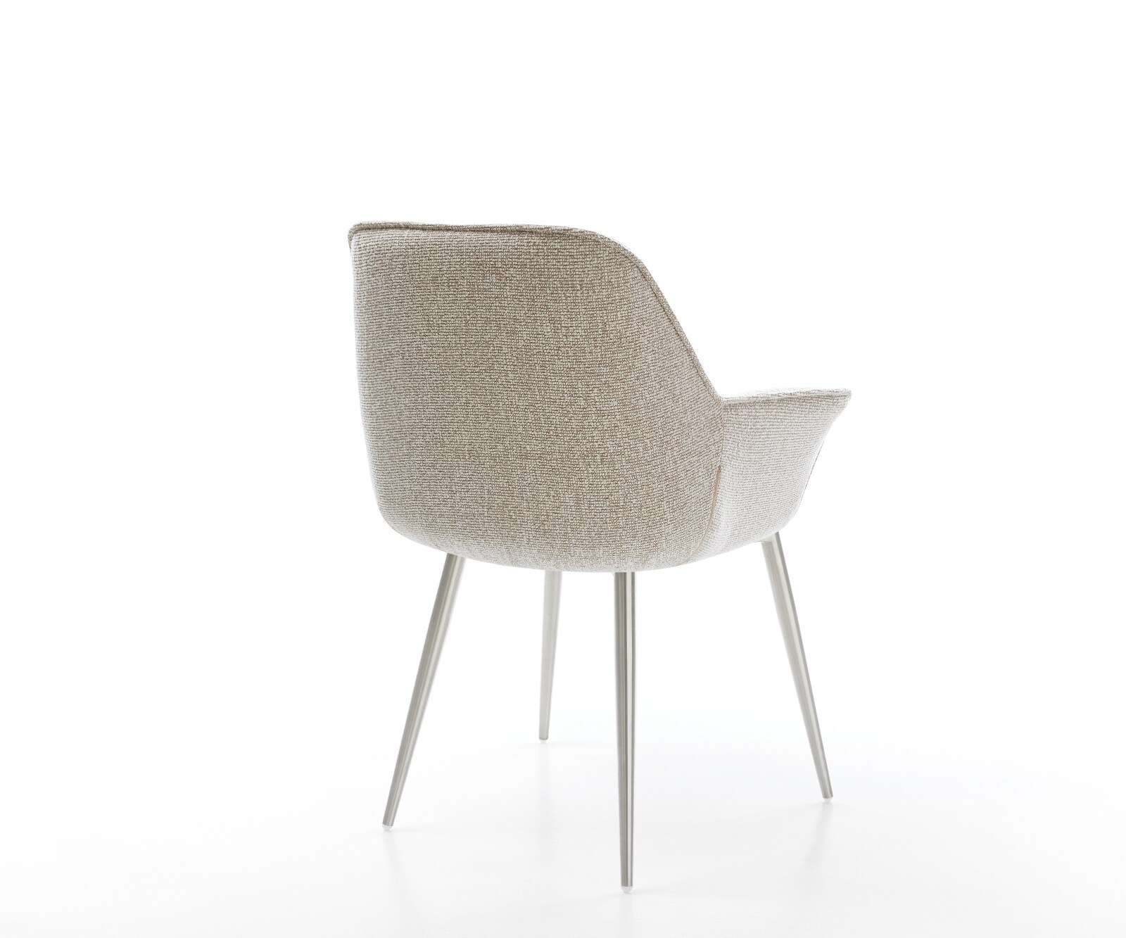 Chaise-de-salle-à-manger Keila-Flex avec accoudoirs tissu tissé doux beige 4 pieds coniques acier inoxydable 5