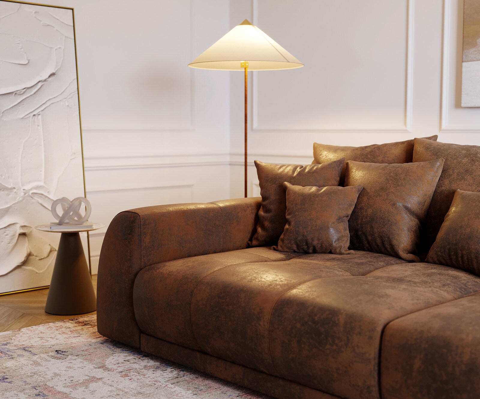 Big-Sofa Violetta 310x135 cm Braun Antik Optik mit Kissen 4
