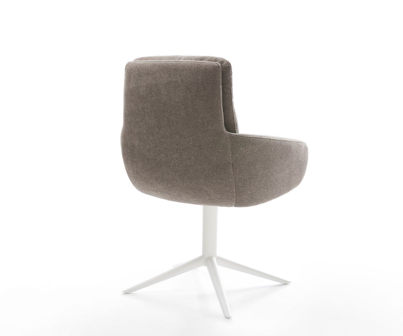 Chaise-pivotante Abelia-Flex avec accoudoirs tissu structuré doux taupe pied de chaise 4 branches blanc pivotement sur 360° fonction bascule 4