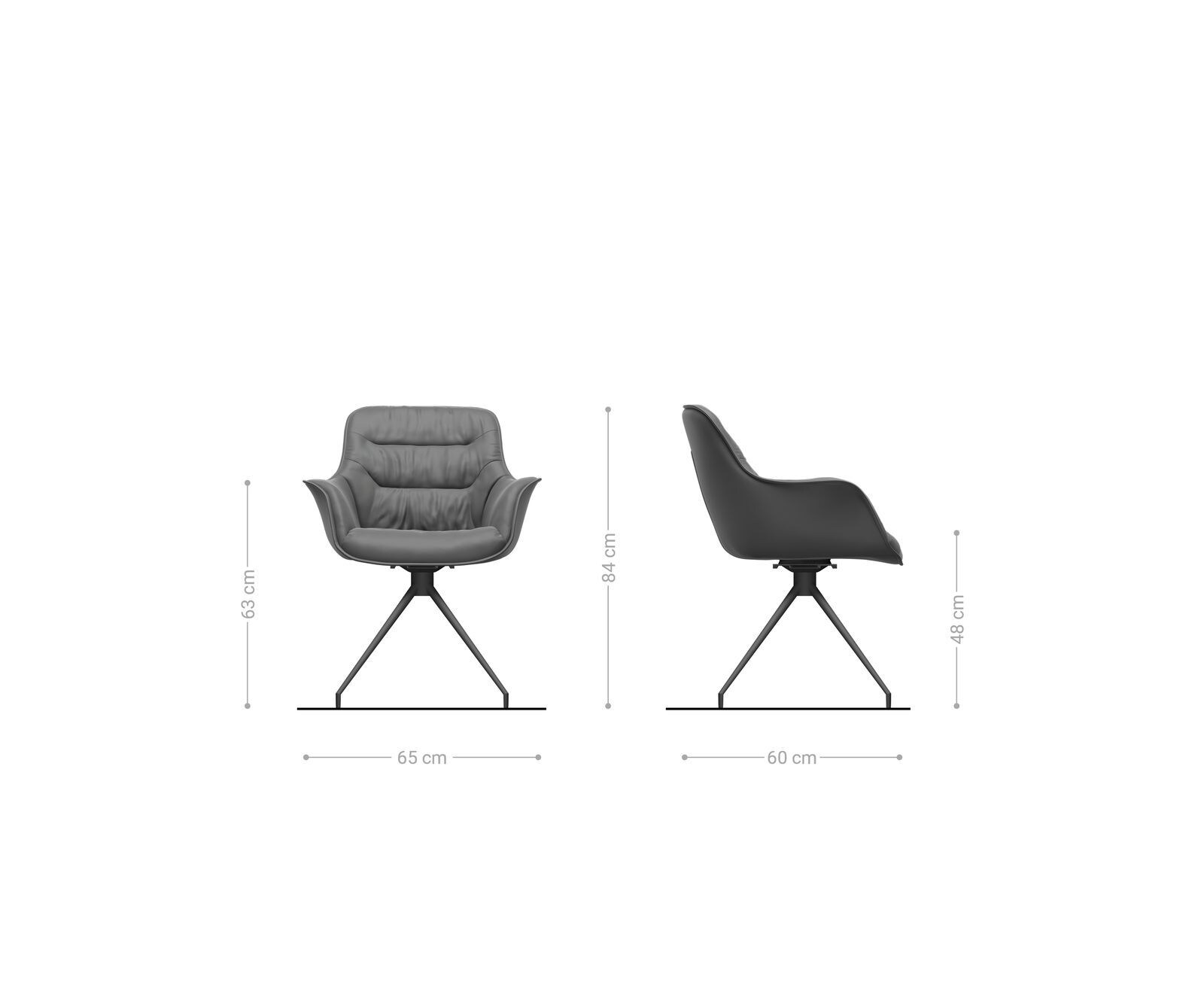 Chaise-de-salle-à-manger Kaira-Flex cuir de vache noir pied croisé conique acier inoxydable brossé 6