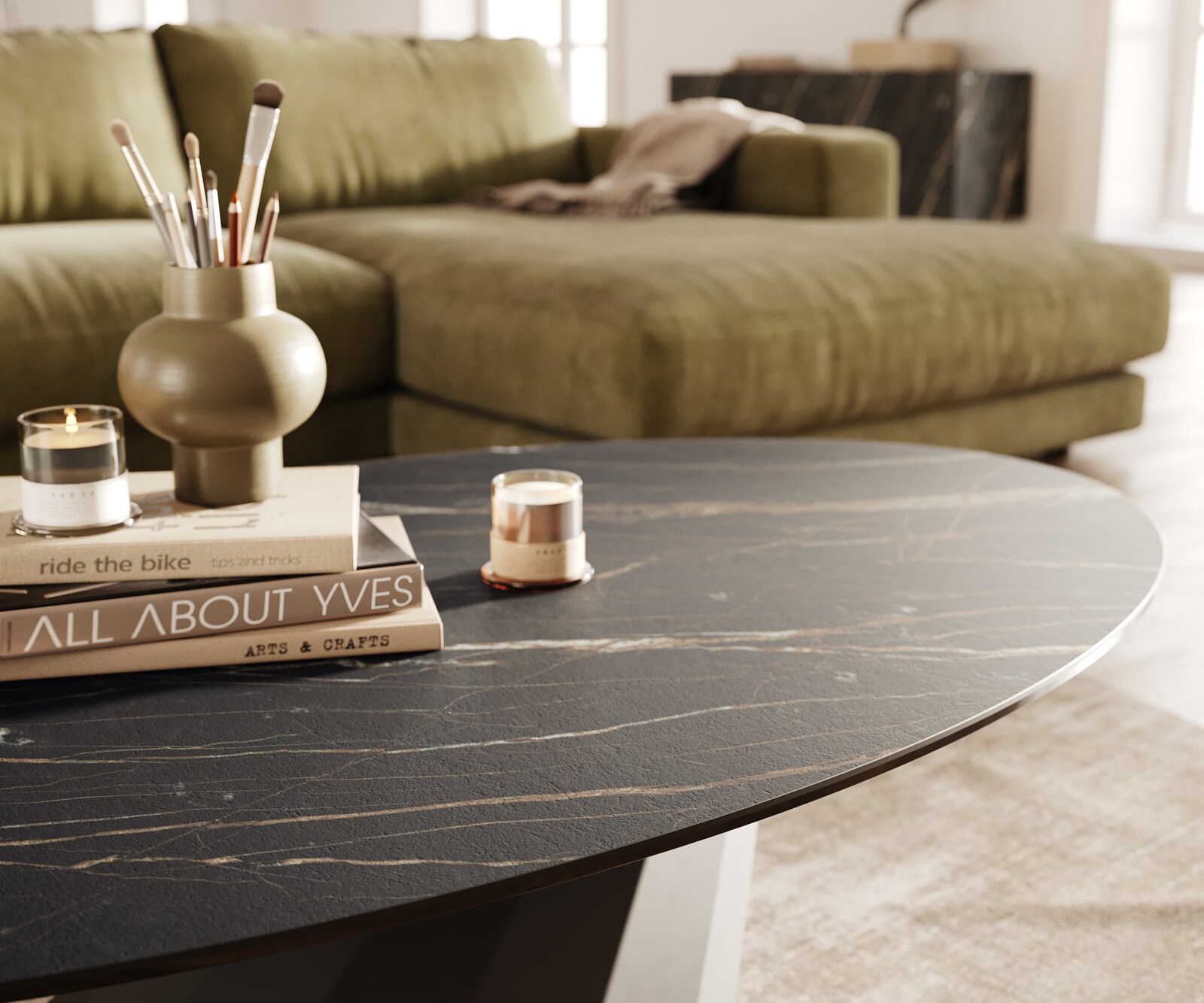 Table basse Edge Oval 140x80 cm céramique Laminam® Noir Desir brun Parabi métal noir 6