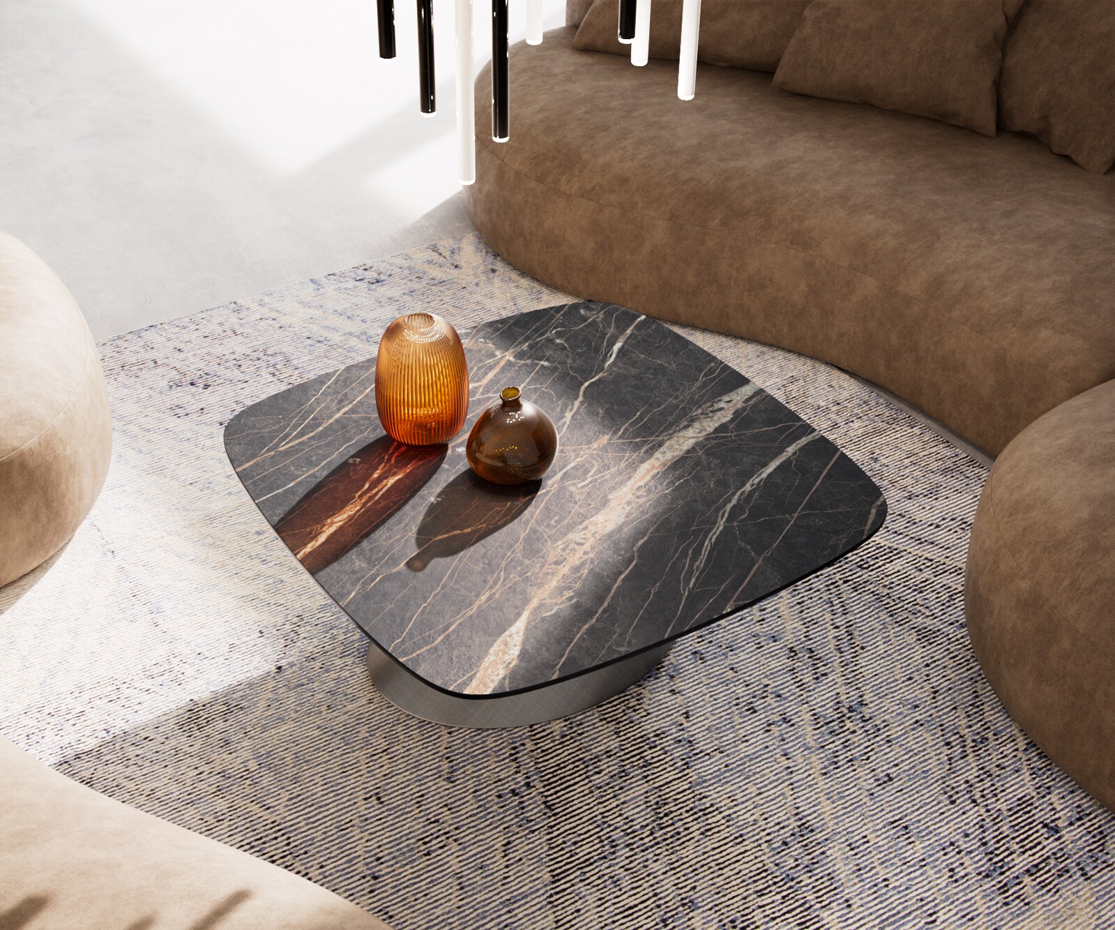 Table basse Edge Boot 90x90 cm céramique Laminam® Noir Desir brun Conis argent métallique 4